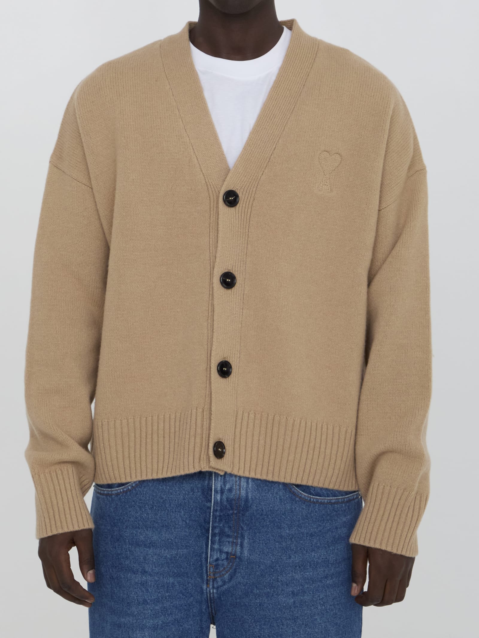 Shop Ami Alexandre Mattiussi Ami De Coeur Cardigan In Beige