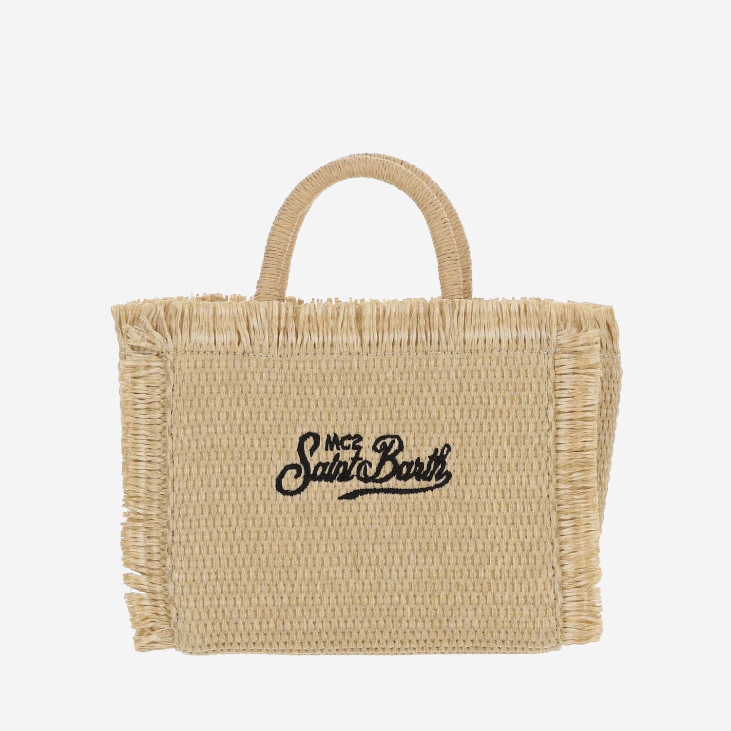 Shop Mc2 Saint Barth Straw Tote Bag With Logo In Beige