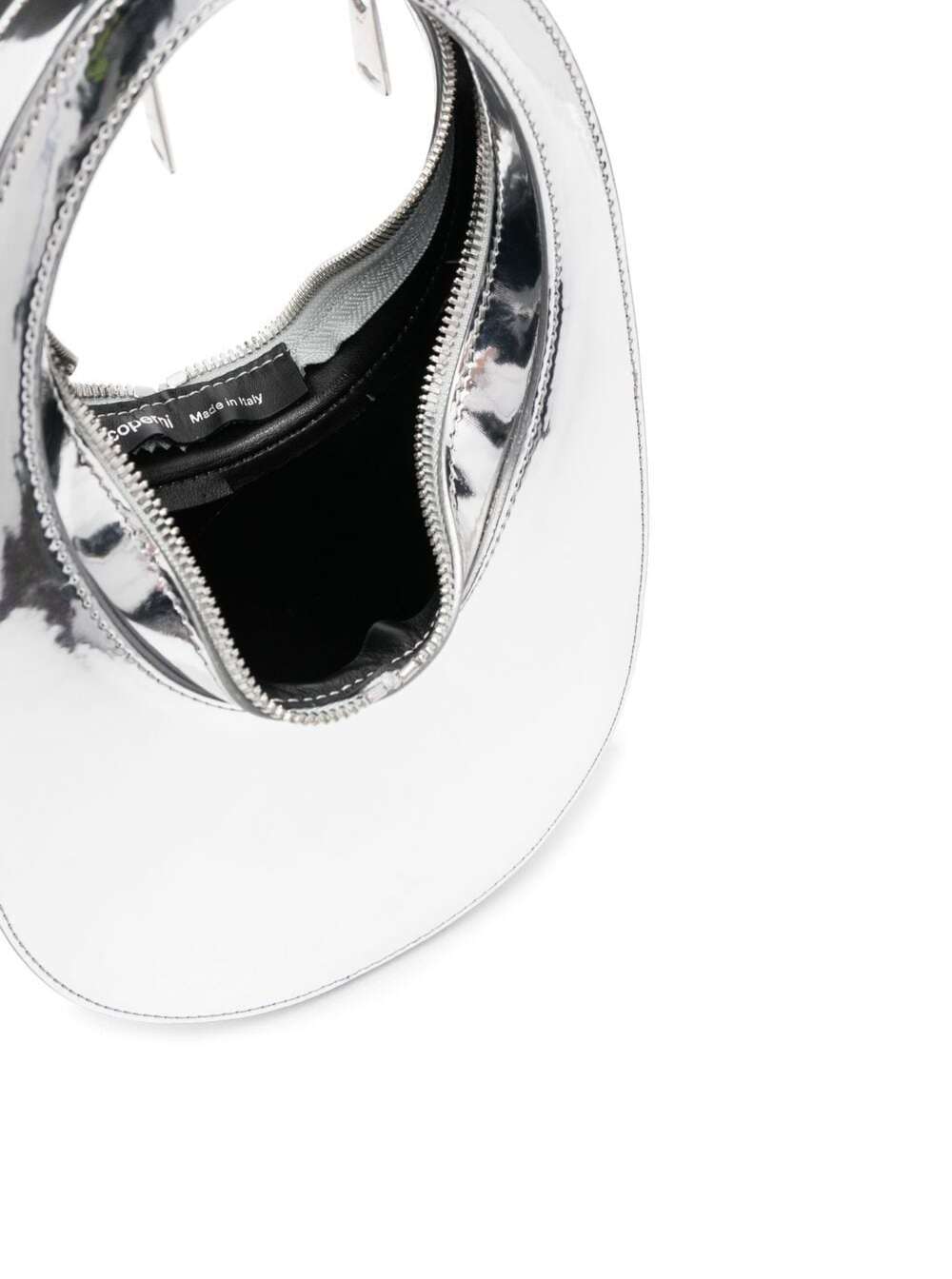 Shop Coperni Swipe Mini Silver Handbag With Embossed Logo In Metallic Leather Woman