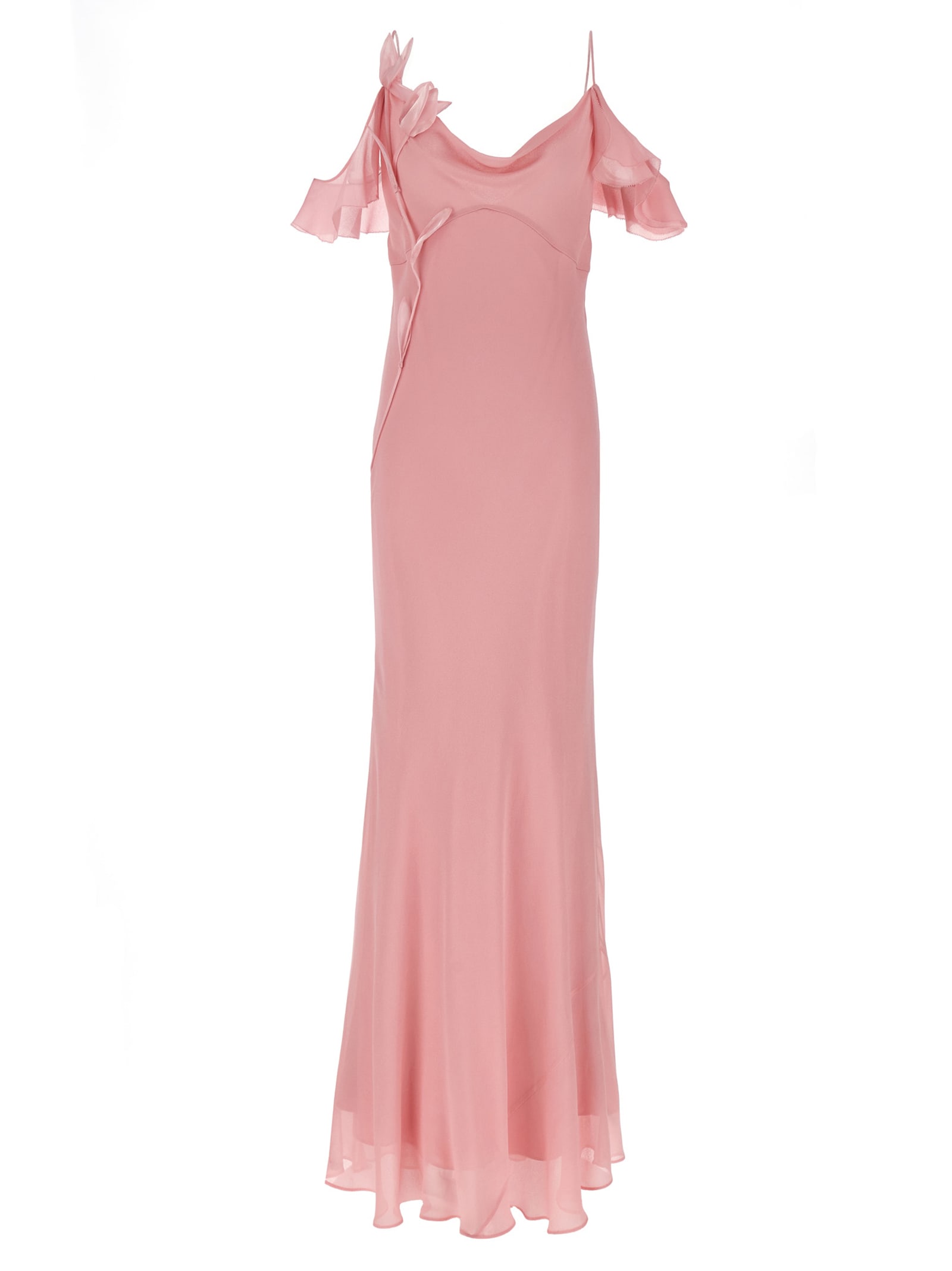 pink Georgette Flower Maxi Dress