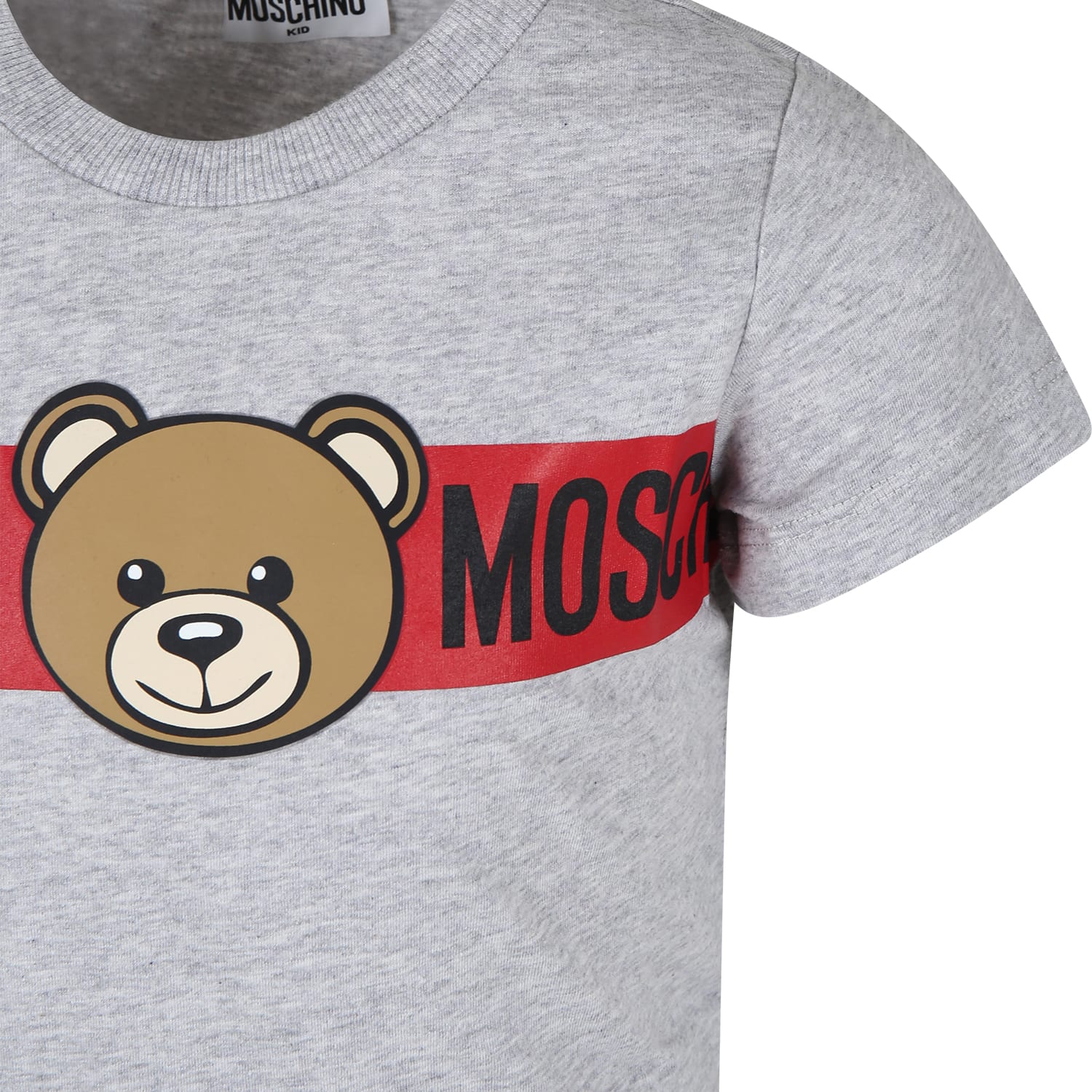 Shop Moschino Grey T-shirt For Kids With Teddy Bear And Logo