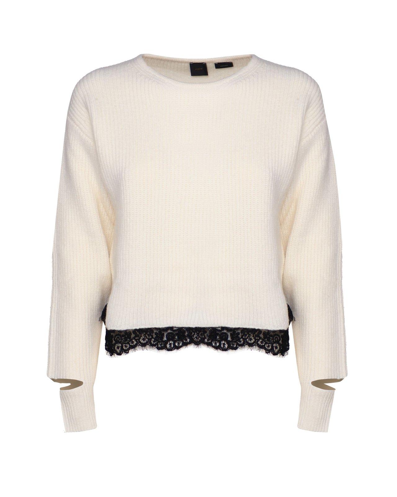 Shop Pinko Lace Hem Cut-out Jumper In White