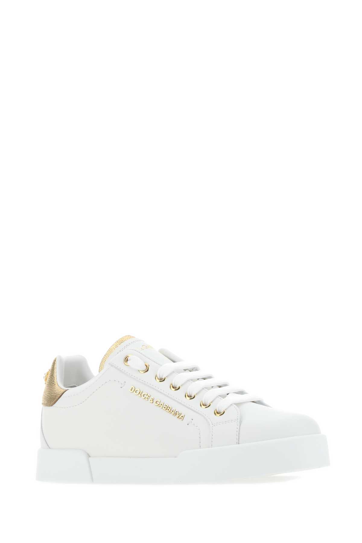 Dolce & Gabbana White Nappa Leather Portofino Sneakers In 8b996