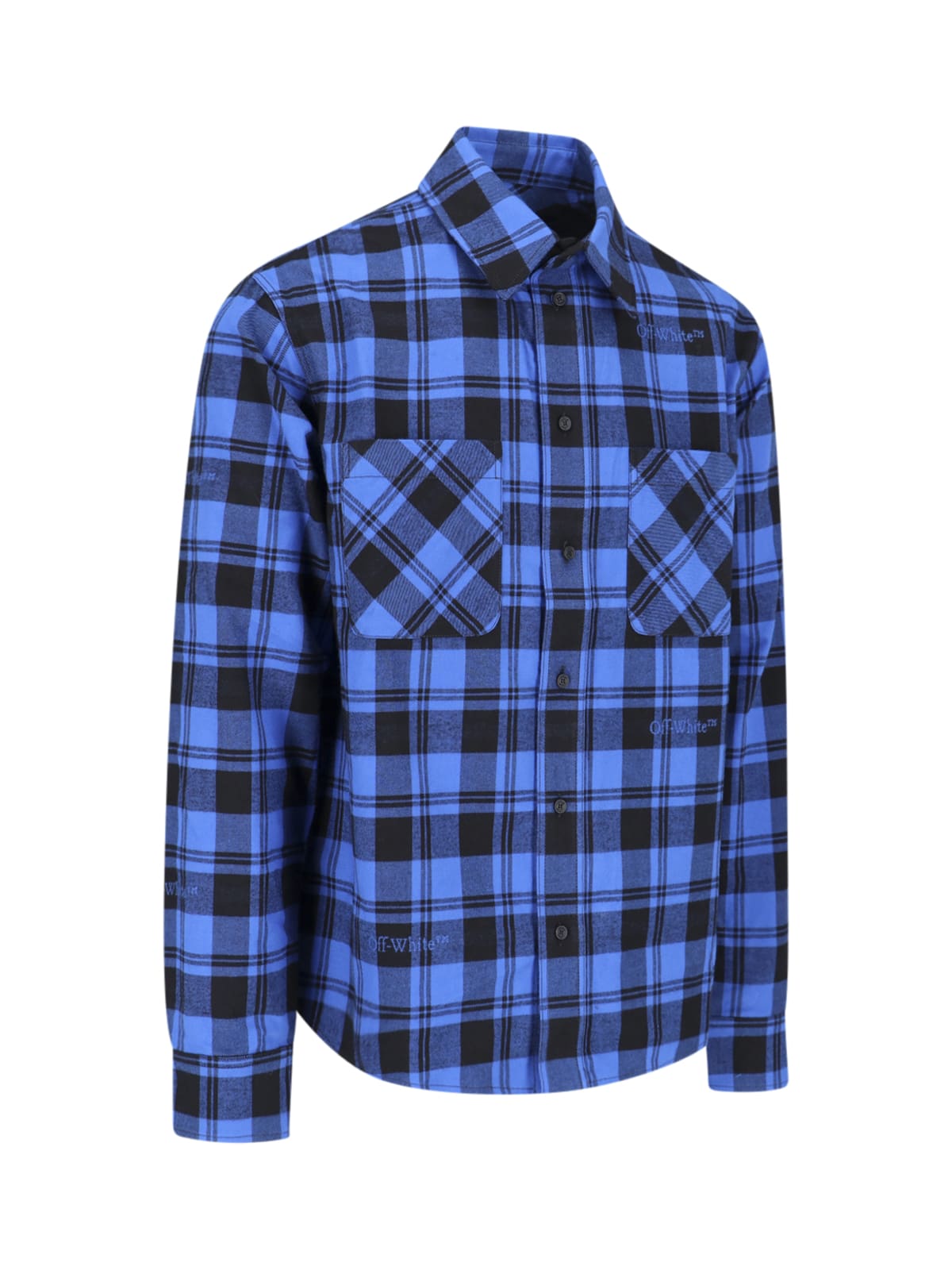 Off-white Checkered Lined Flannel Overshirt In Blue