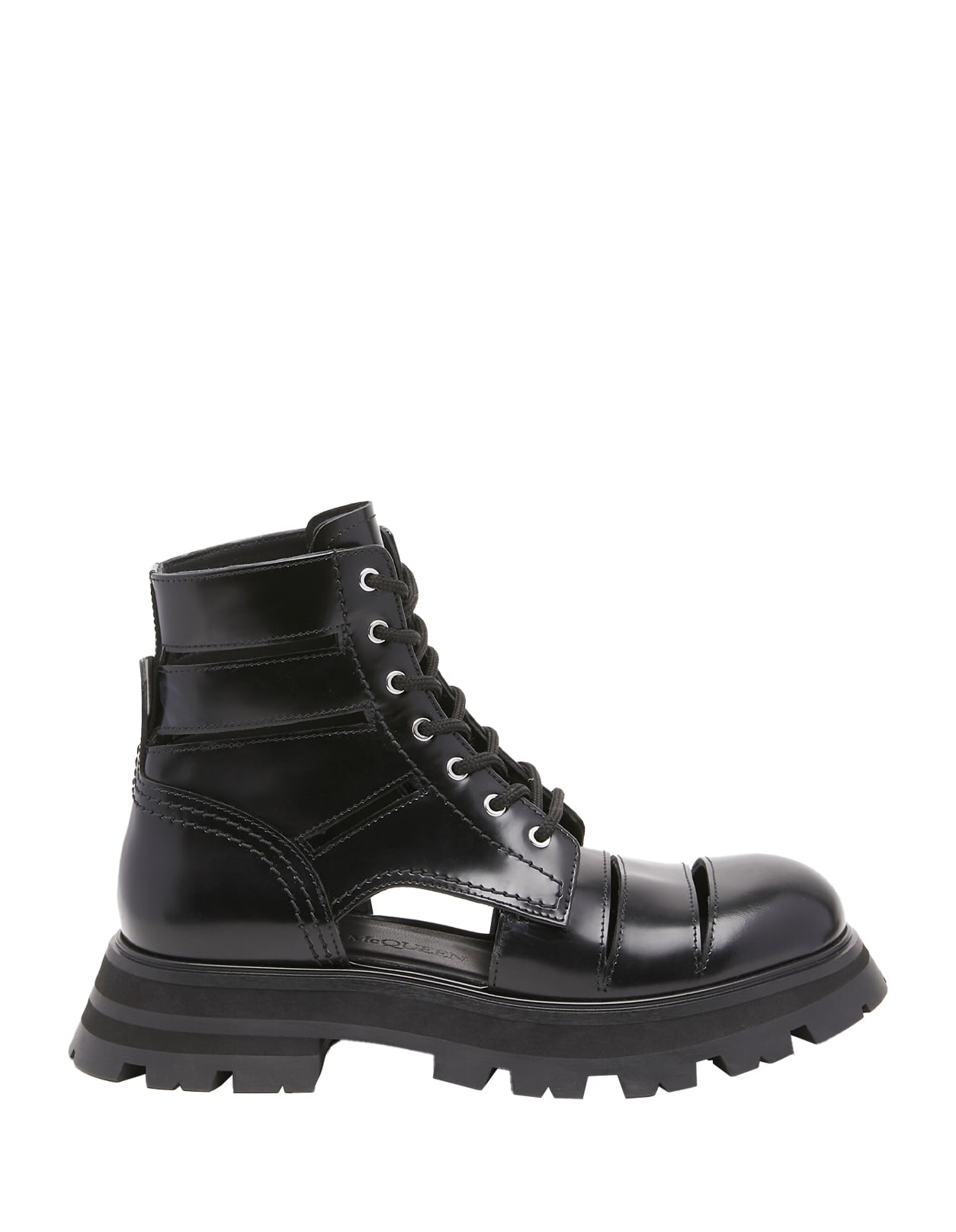 ALEXANDER MCQUEEN BLACK WANDER ANKLE BOOTS WITH LACES