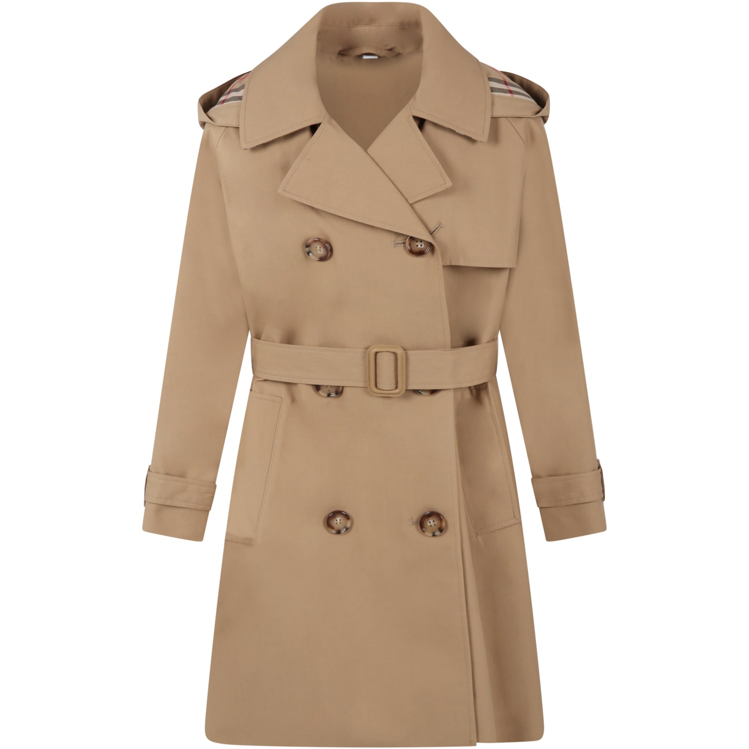 Burberry Beige Trench Coat For Girl With Check Vintage