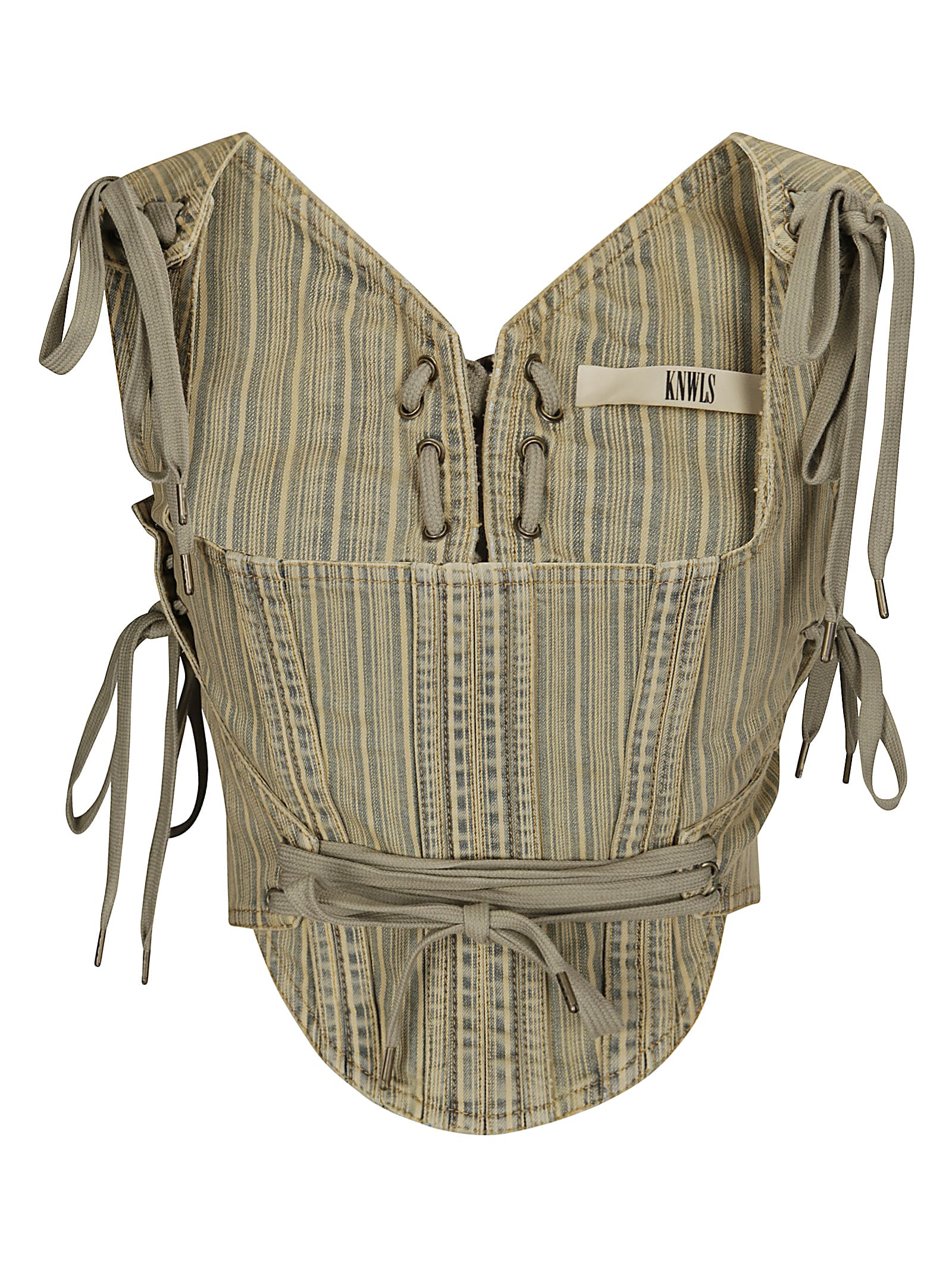 Shop Knwls Gfrc Corset In Tan Stripe