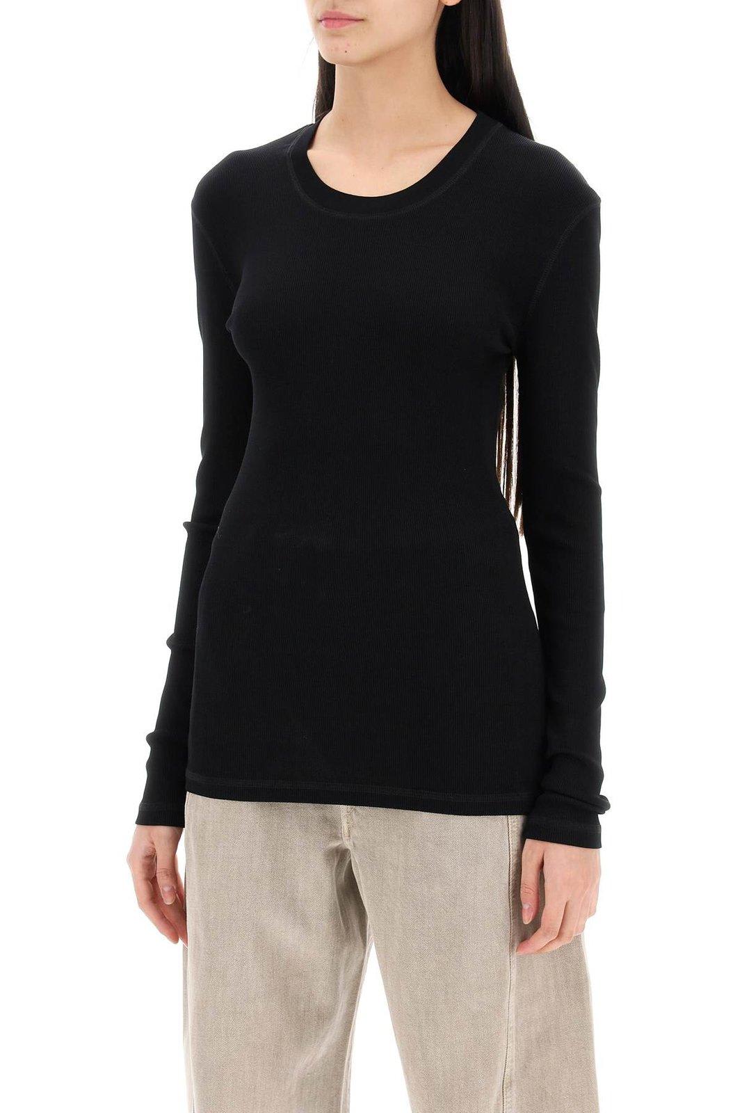 Shop Lemaire Long Sleeved Crewneck T-shirt In Black