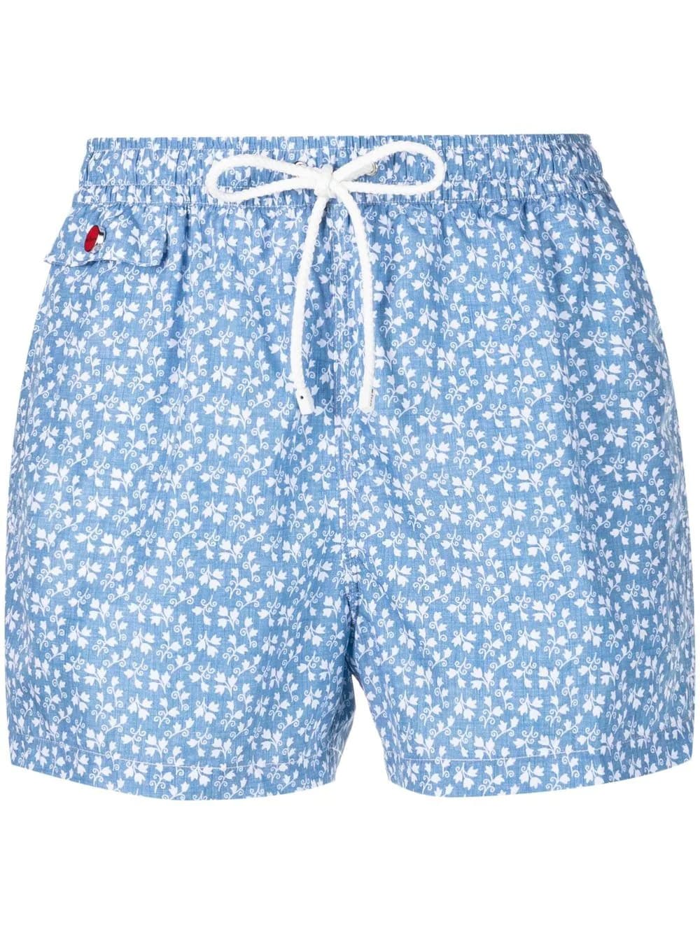 Kiton Light Blue Swim Shorts With White Micro Floral Print
