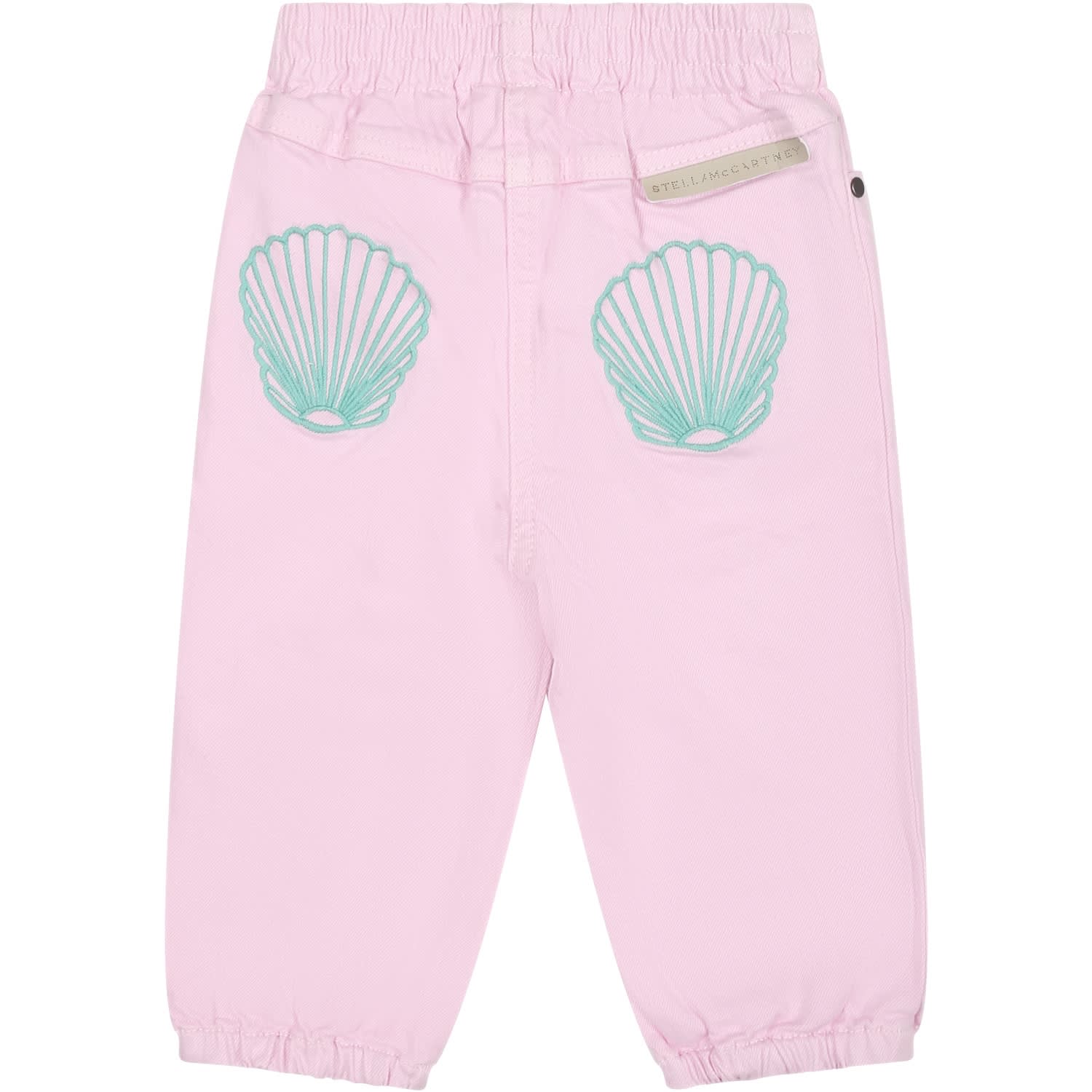 Stella Mccartney Pink Jeans For Baby Girl With Shells In Rosa