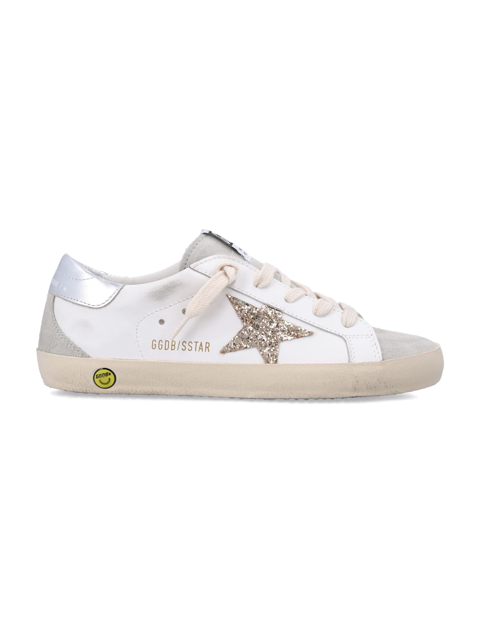 Golden Goose Kids Leather Sneakers With Glitter Star In White