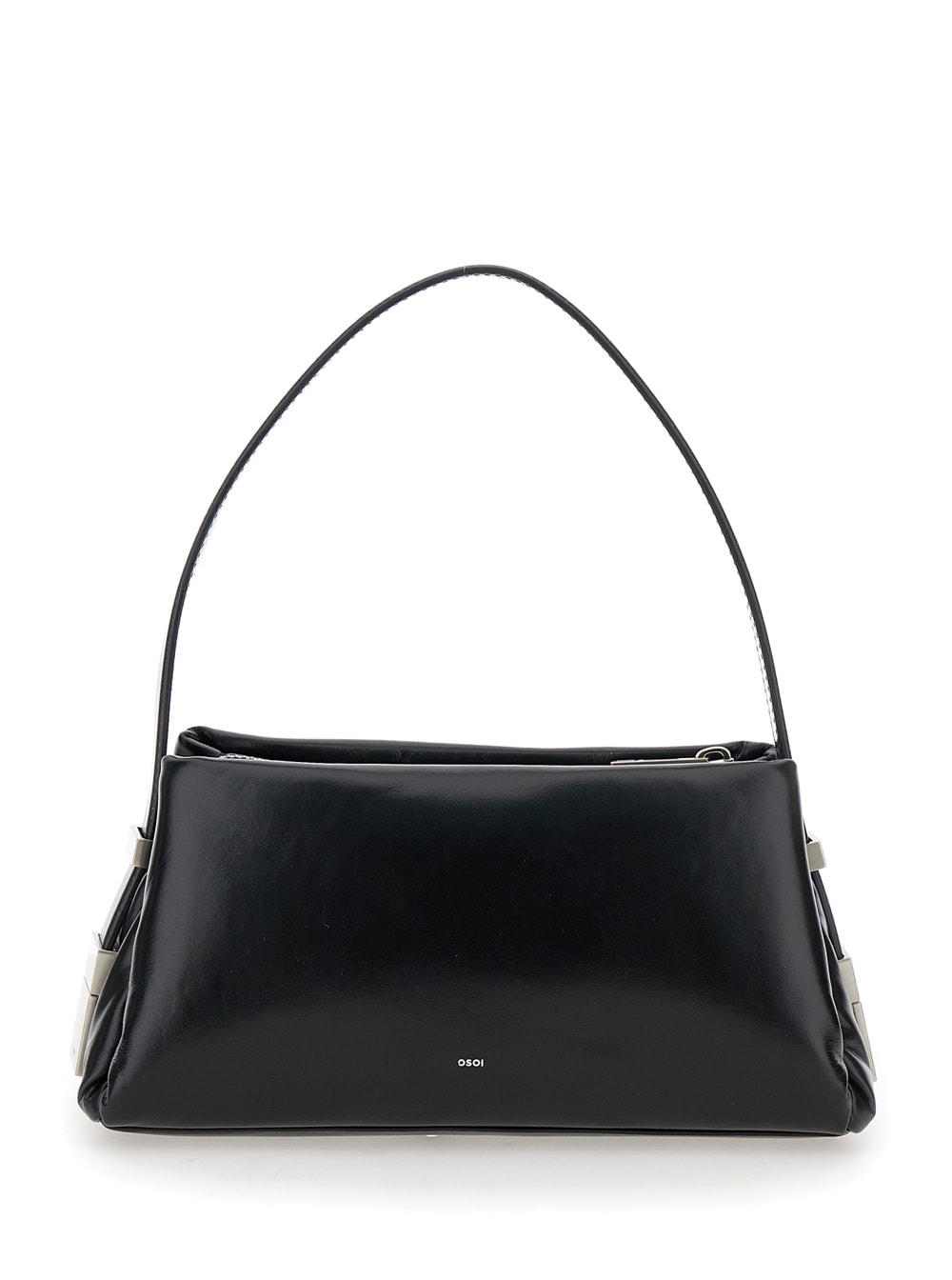 pillow Mini Black Shoulder Bag With Logo Detail On The Front In Leather Woman