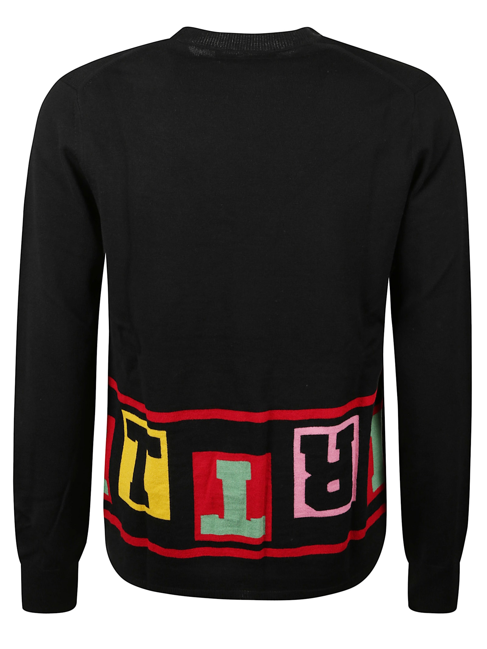 Comme Des Garçons Colorful Lettering Crew Neck Long Sleeve Sweater In Black