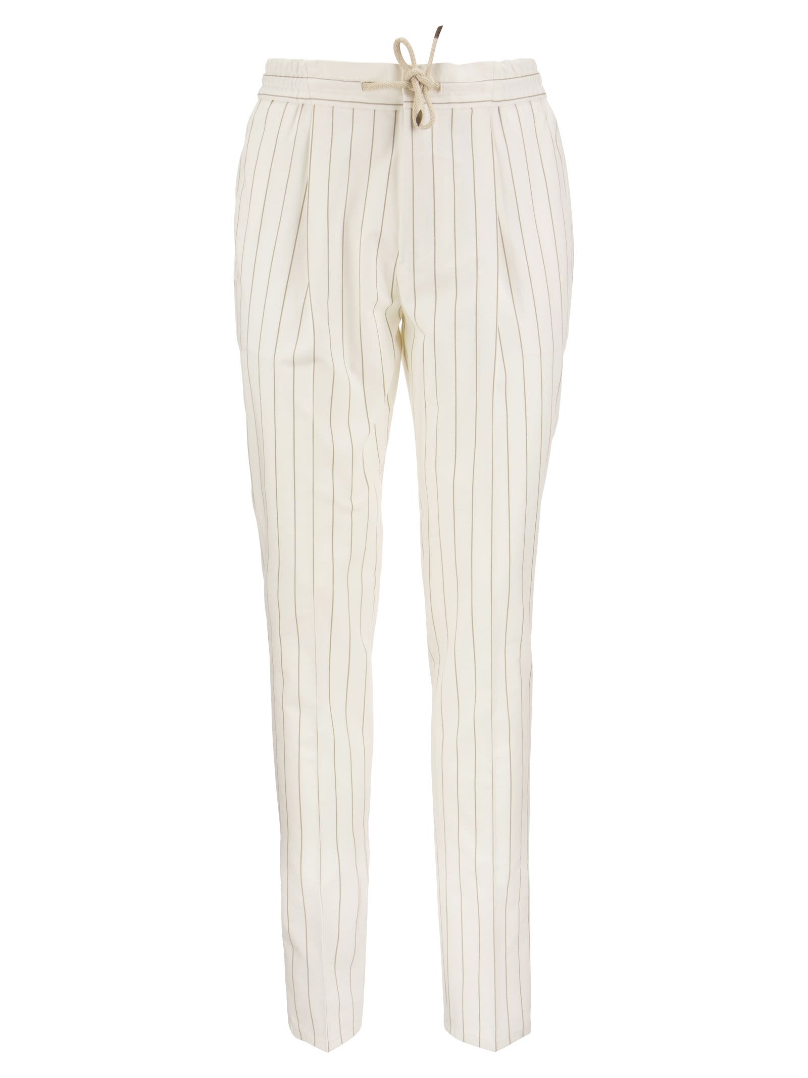 Brunello Cucinelli Leisure Fit Trousers In Comfort Cotton Gabardine Pinstripe With Drawstring And Darts