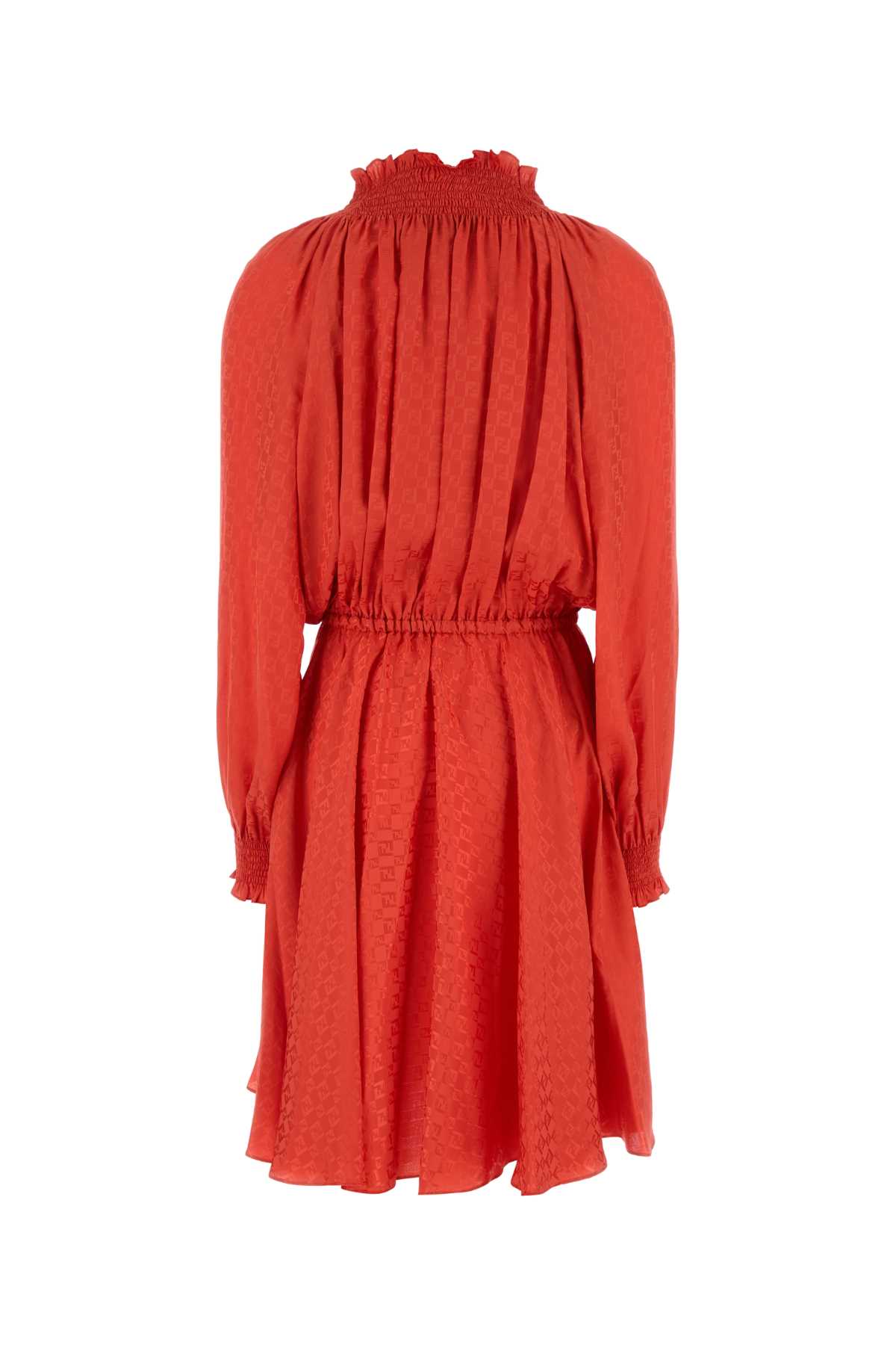 Fendi Mini Silk Dress Elastic Waistband In Red