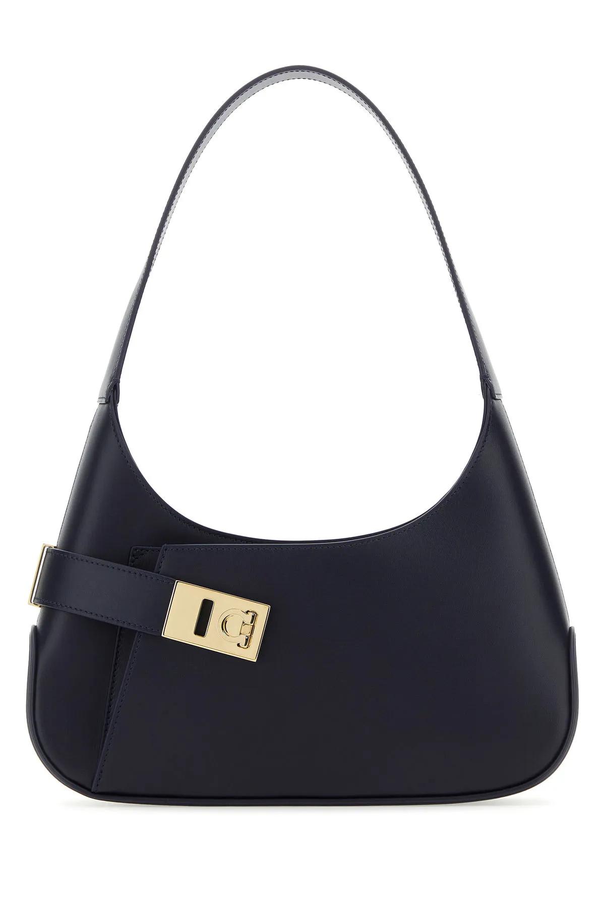 Shop Ferragamo Midnight Blue Leather Shoulder Bag