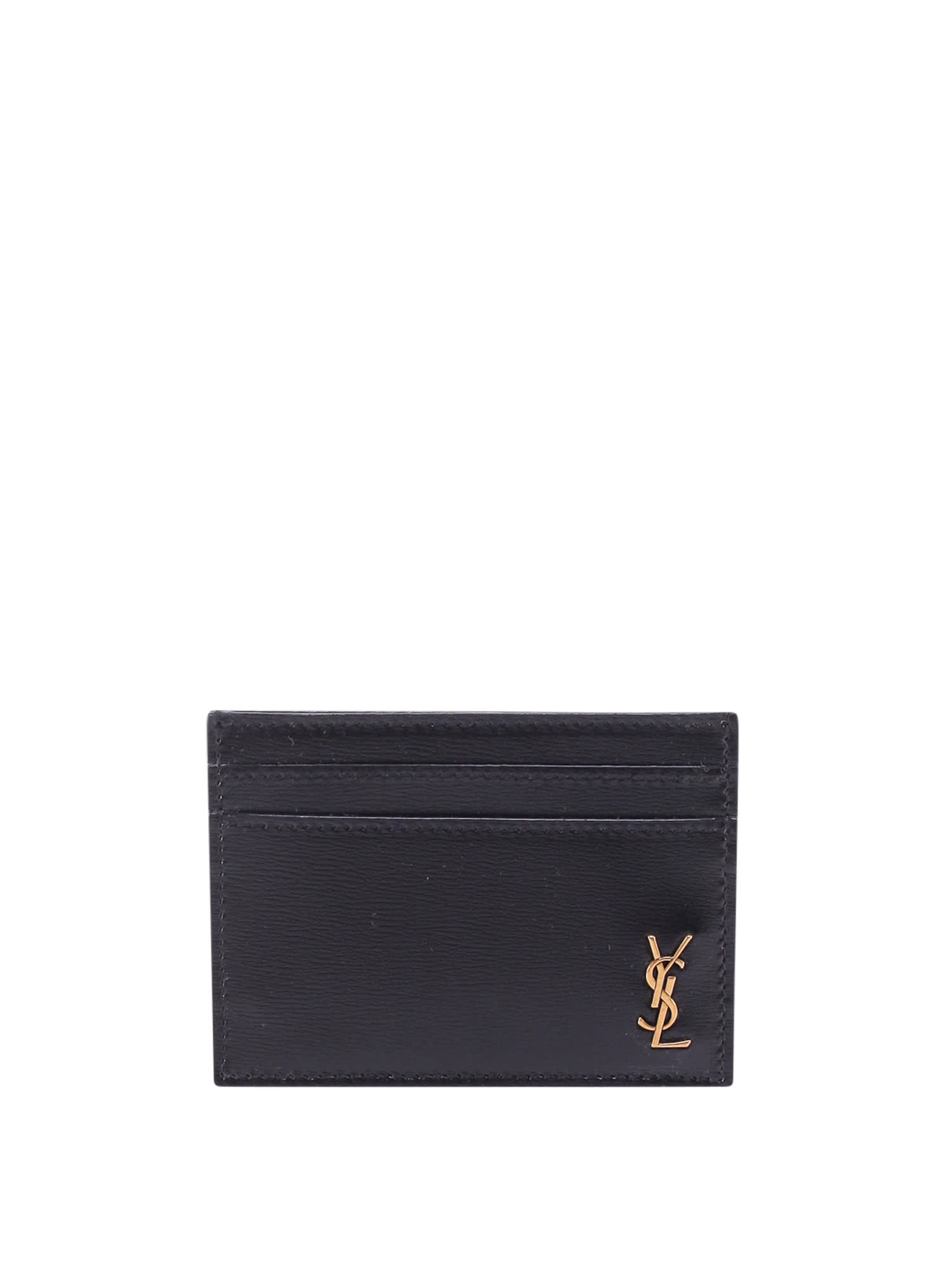 Saint Laurent Tiny Cassandre Card Holder Wallets Black