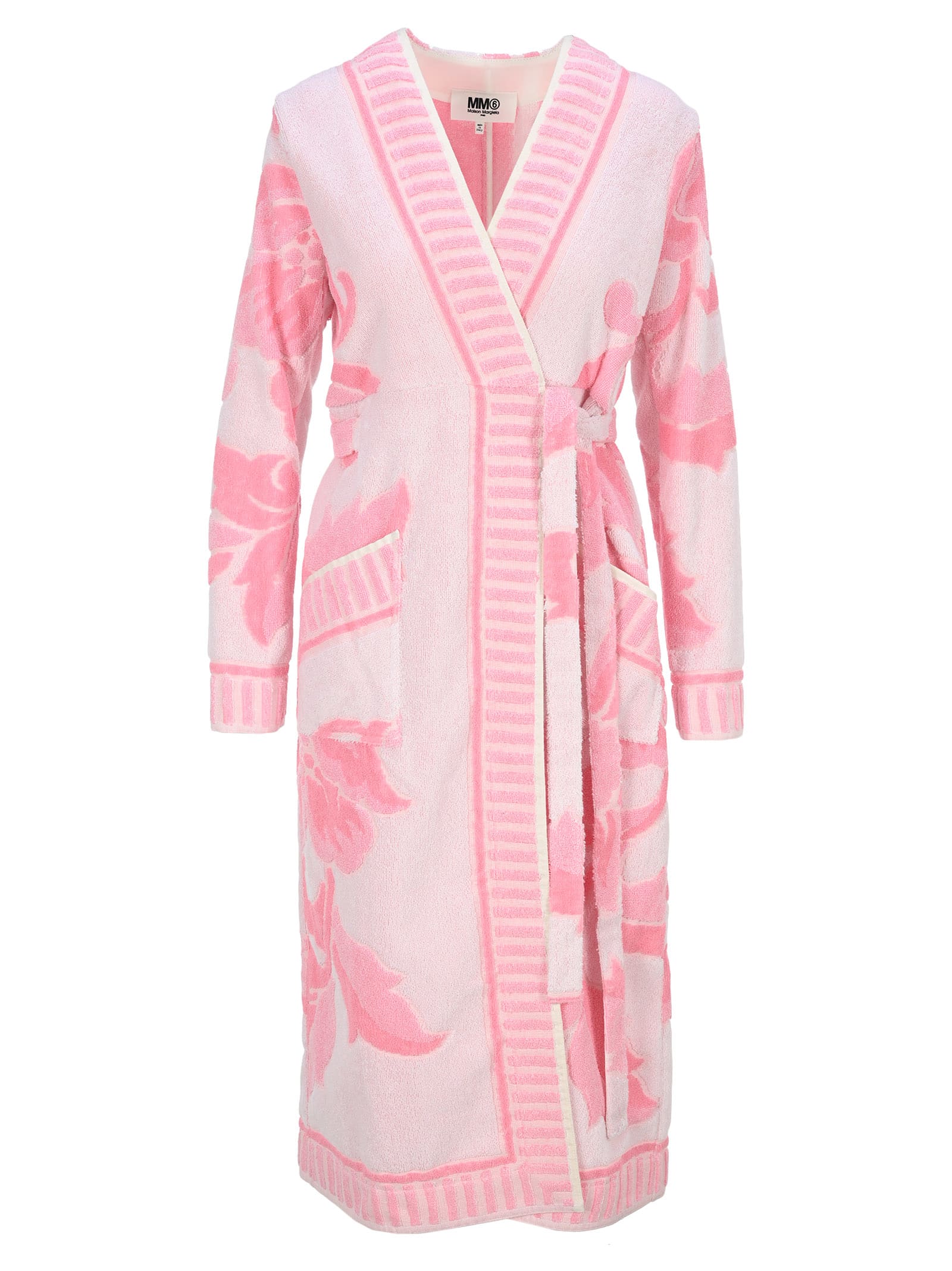 Mm6 Maison Margiela Mm6 Leaf Print Tie-waist Robe In Light Pink