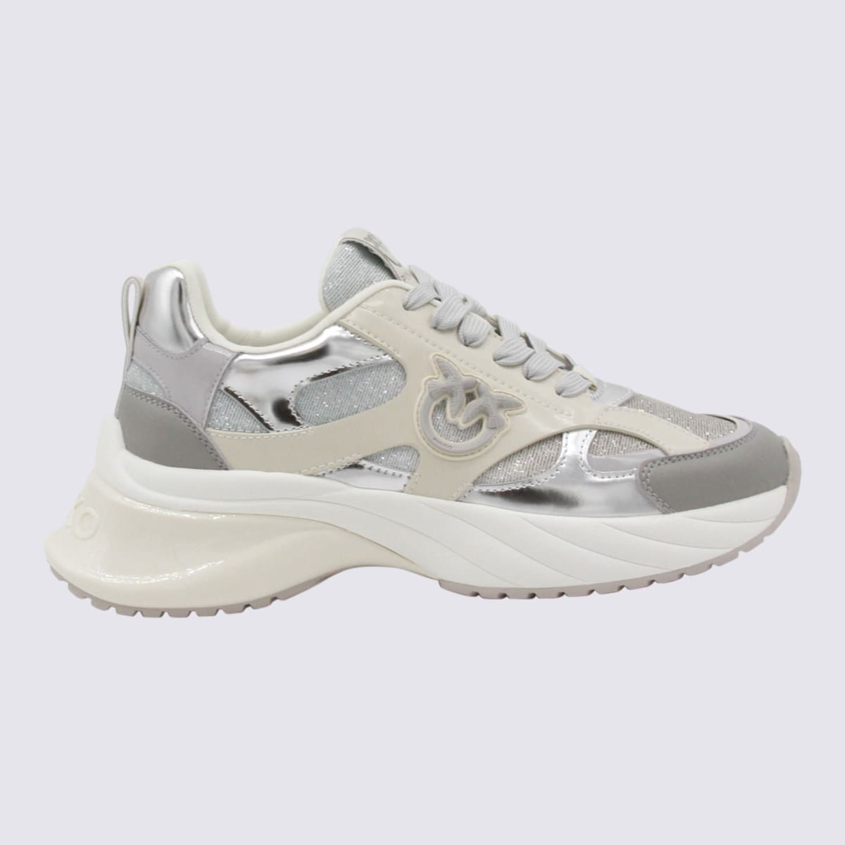 Pinko Beige And Silver Sneakers In White