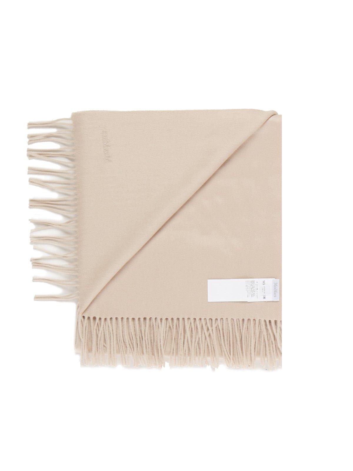 Max Mara Logo Embroidered Fringed Scarf In White