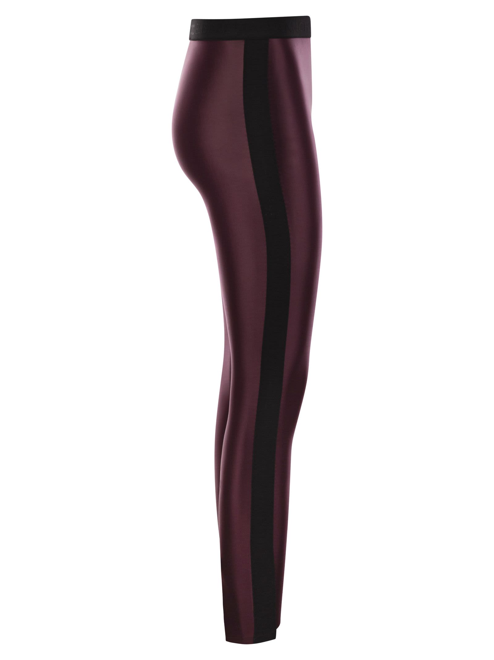 Shop Elisabetta Franchi Shiny Lycra Leggings With Logoed Elastic Band In Bordeaux