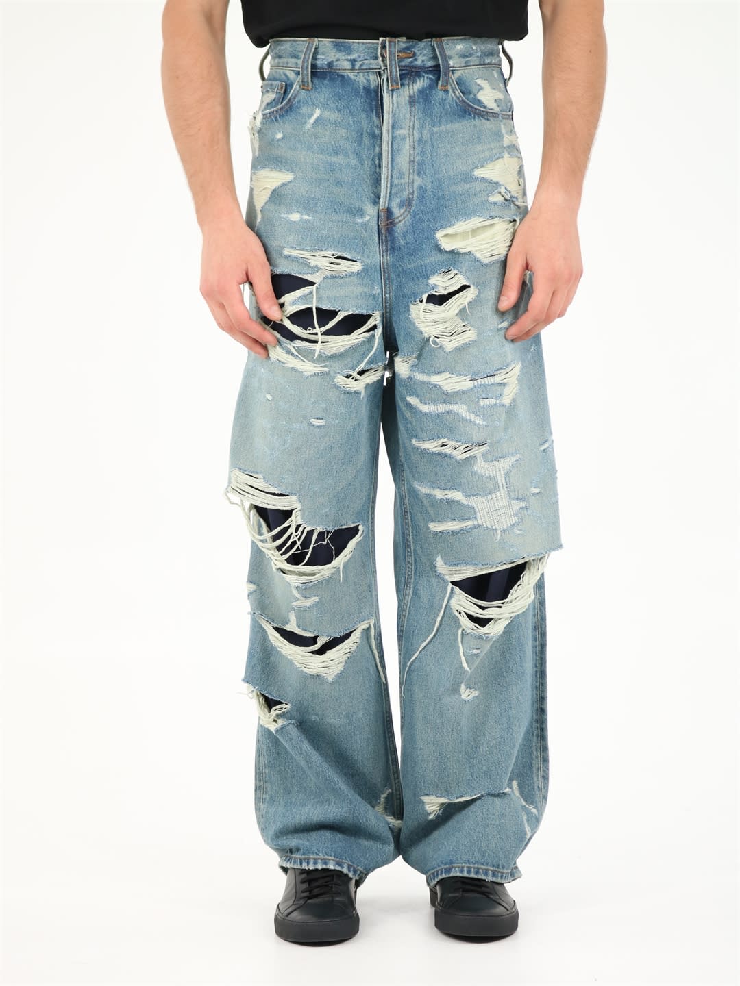 Balenciaga Wide Jeans With All-over Rips