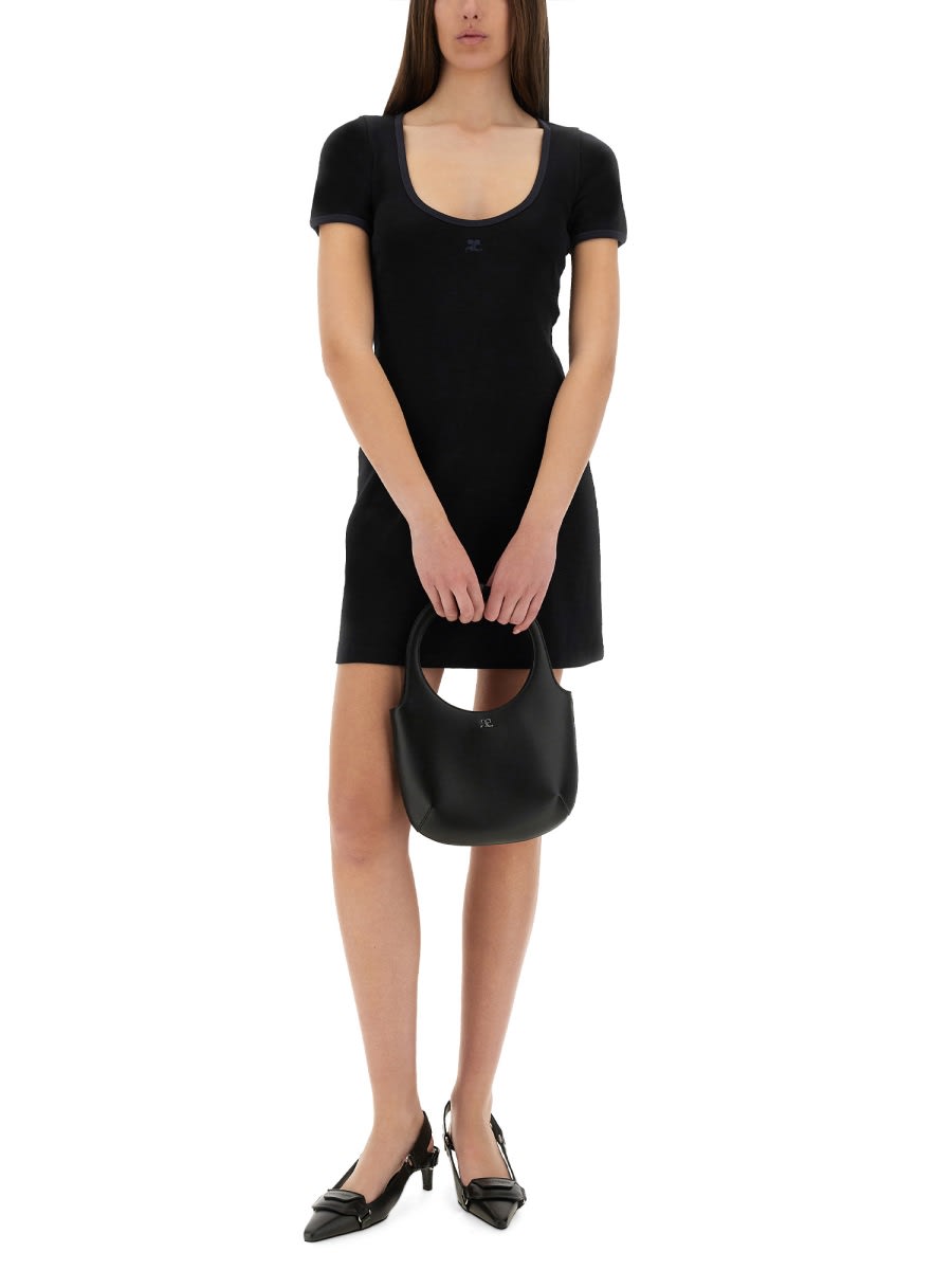 Courrèges Cotton Short Sleeves Mini Dress In Black