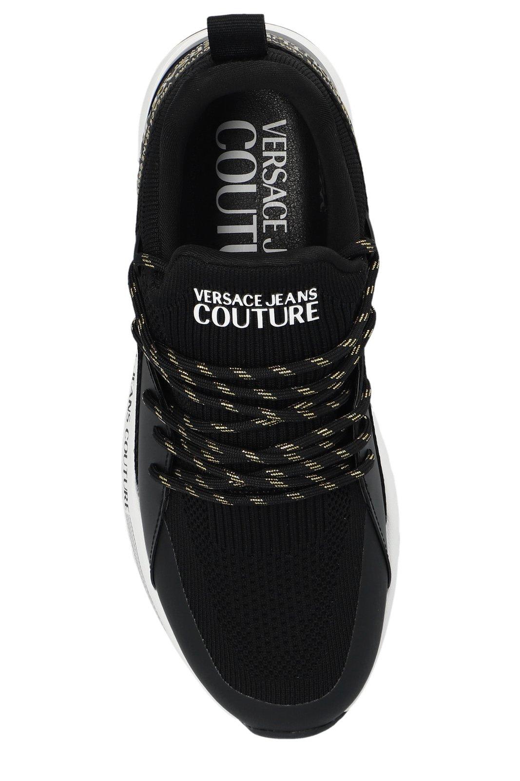 Shop Versace Jeans Couture Dynamic Logo-strap Round-toe Sneakers In Black