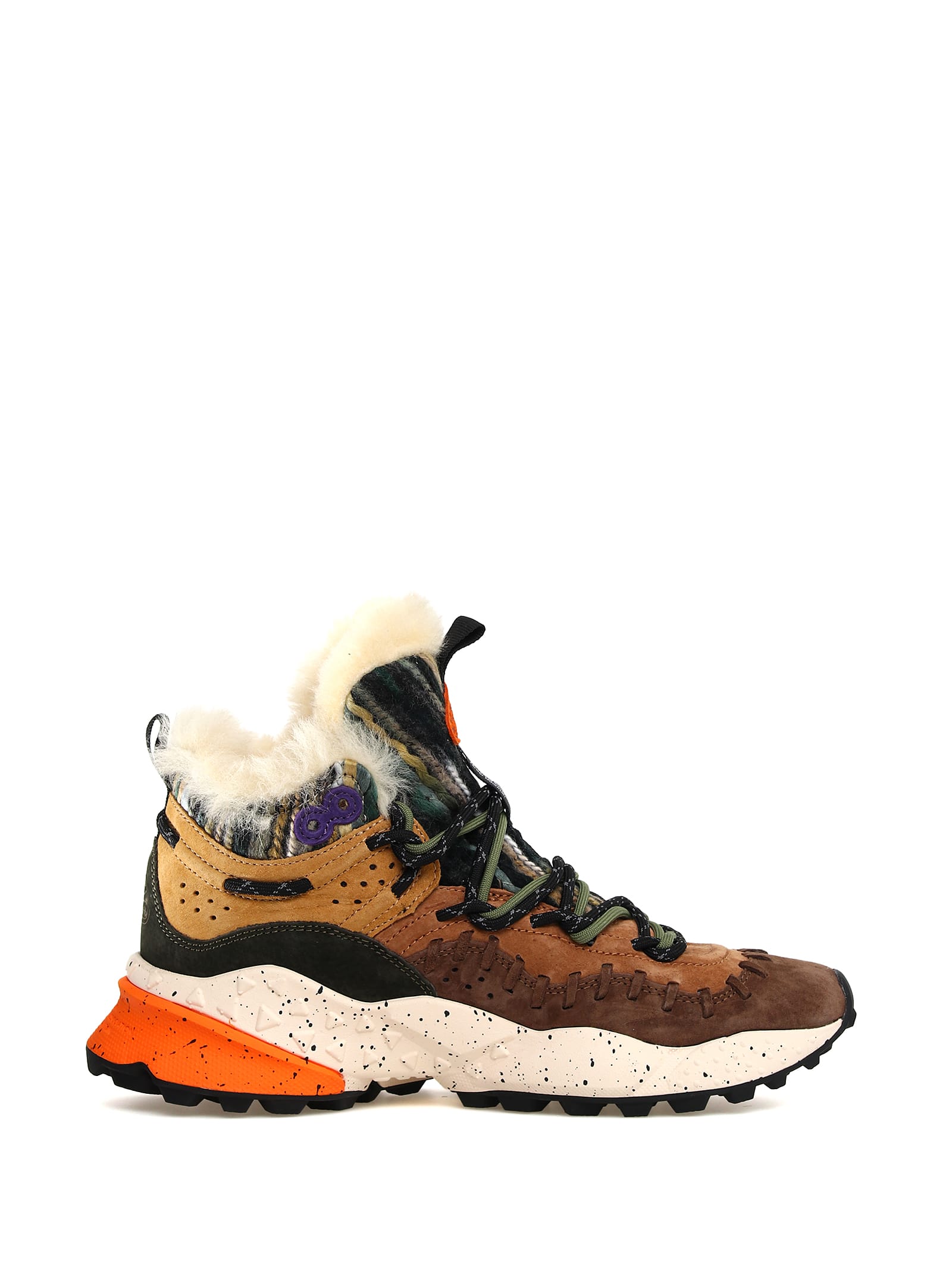 Flower Mountain High-top Sneaker Lined In Eco-fur For Women In Brown Multi