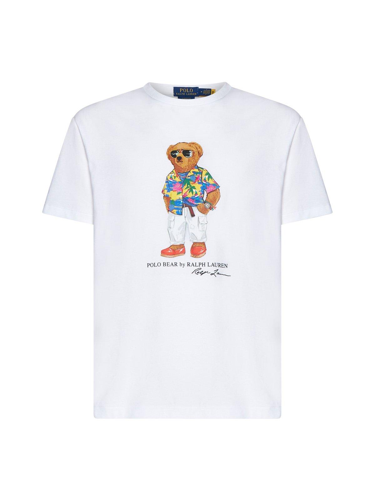 Shop Polo Ralph Lauren Polo Bear Printed Crewneck T-shirt In Bianco