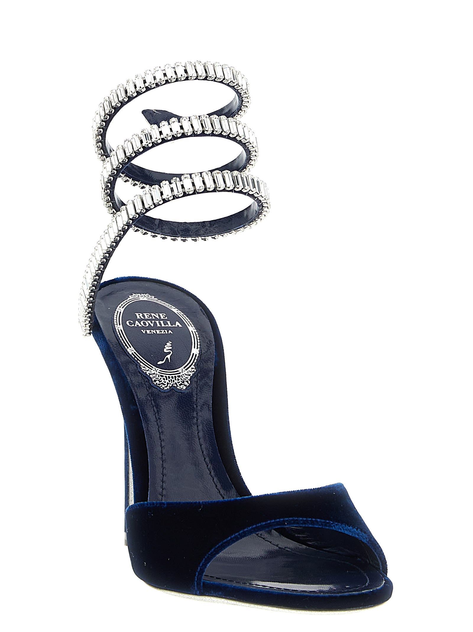 René Caovilla Spiral Velvet Sandals Embellished Straps In Blue