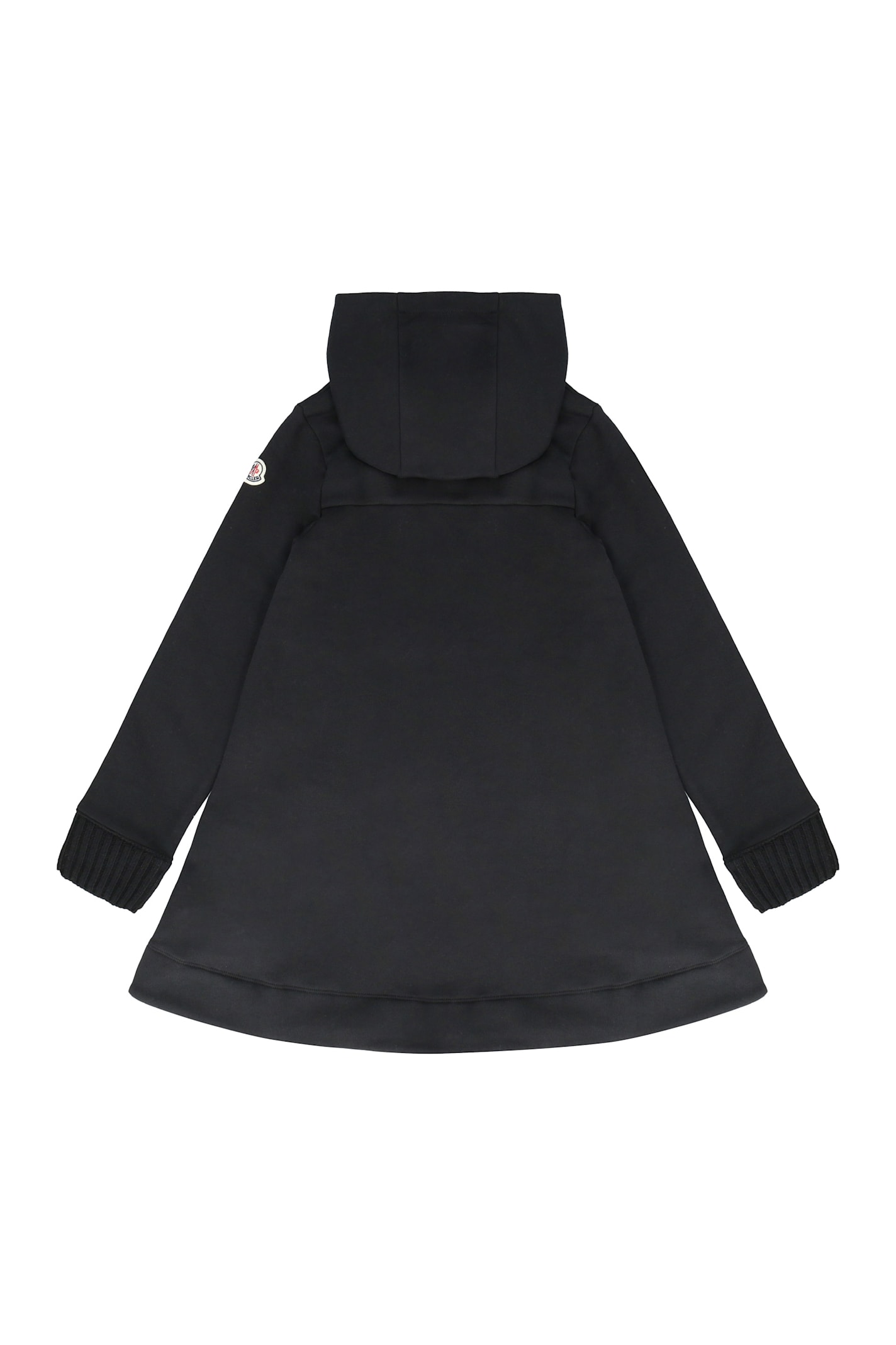 Moncler Hooded Crystal Logo Dress In Black
