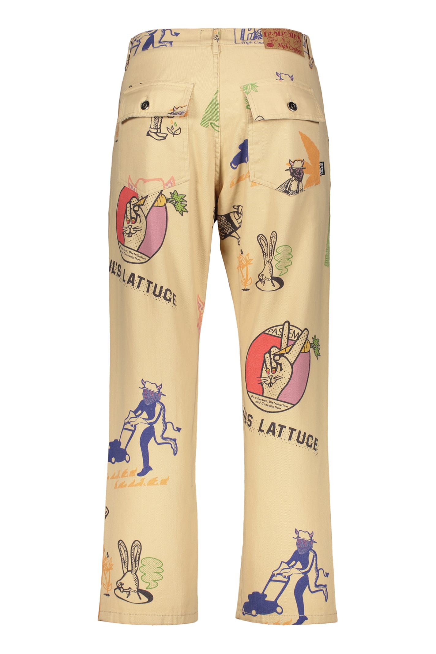 Pas De Mer Printed Cotton Trousers In Beige