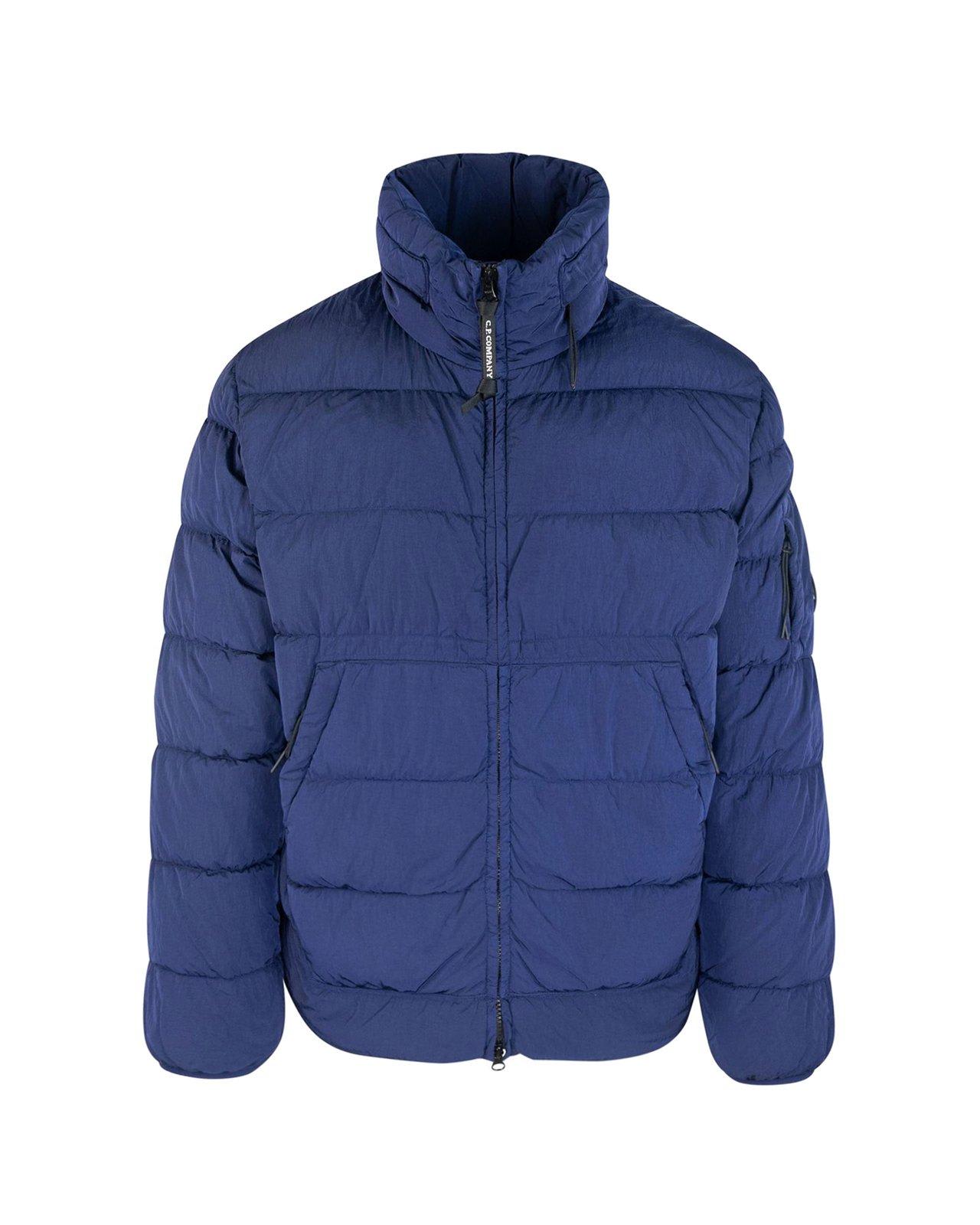 Shop C.p. Company Lens-detailed Zipped Down Jacket In Blu Royal