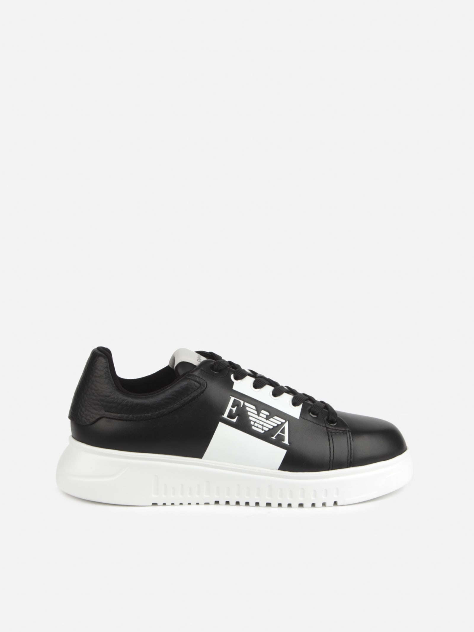 Emporio Armani Leather Sneakers With Contrasting Logo Detail