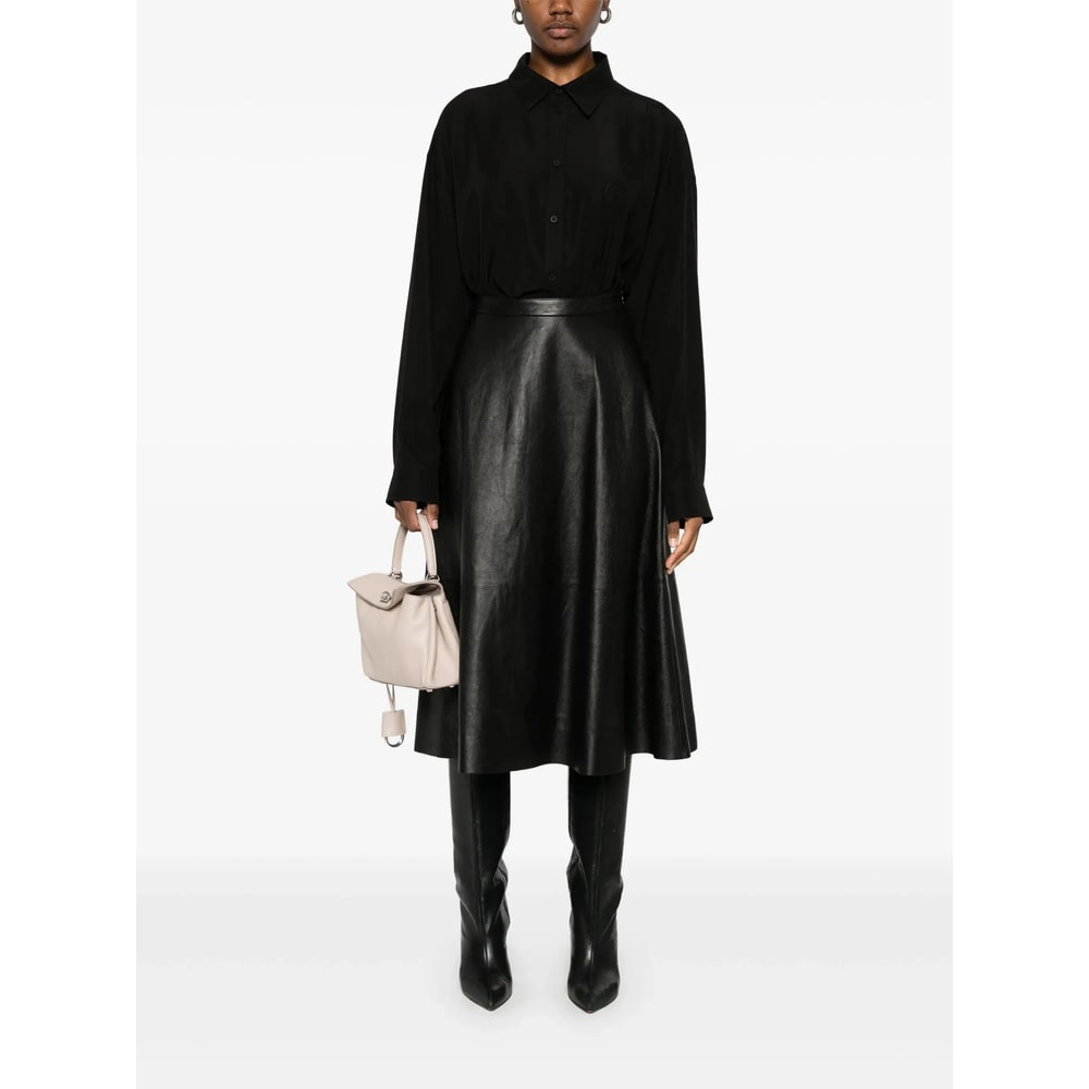 Balenciaga Leather Midi Skirt In Black