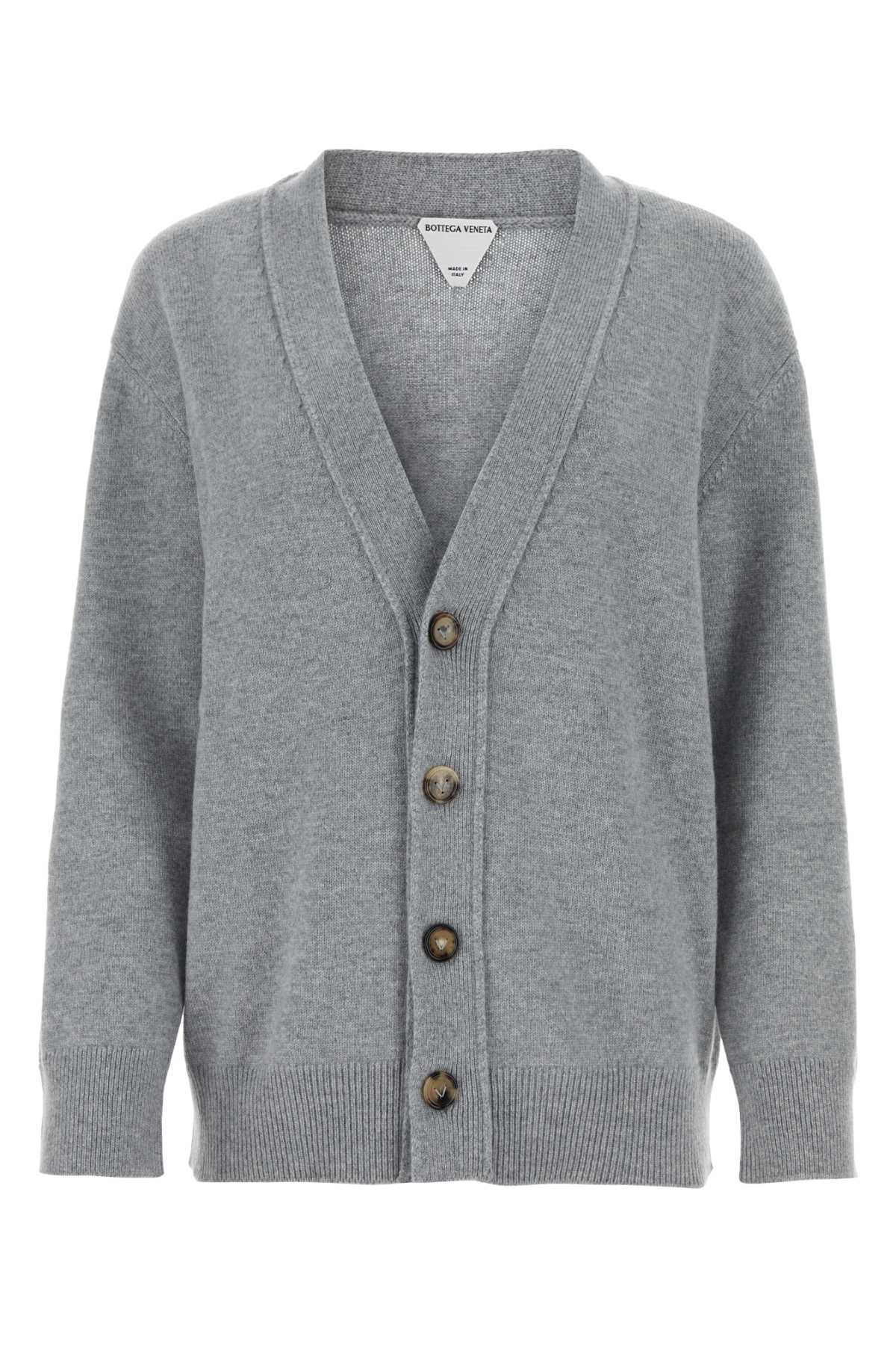 Shop Bottega Veneta Grey Stretch Cashmere Blend Cardigan In Lightgreymelange