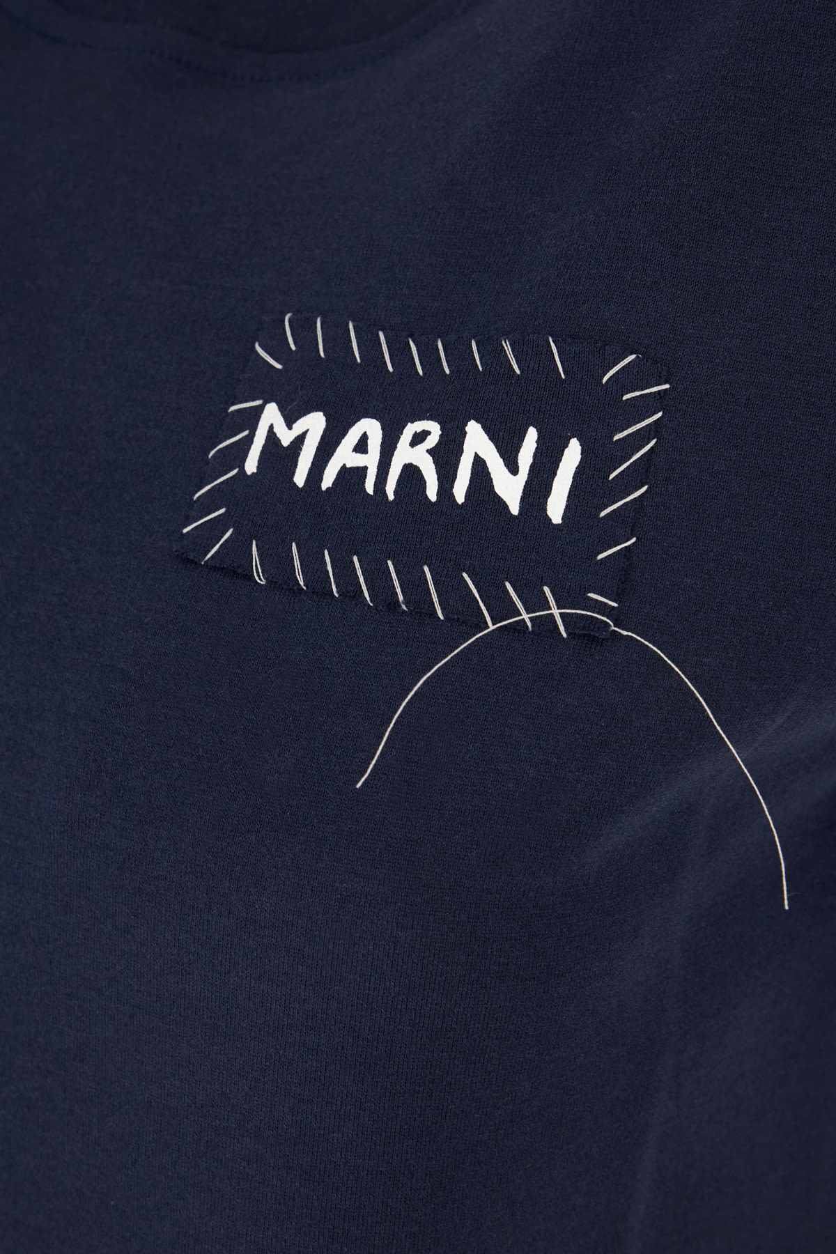 Marni Relaxed Fit Black T-shirt With Subtle Embroidered Logo In Blue