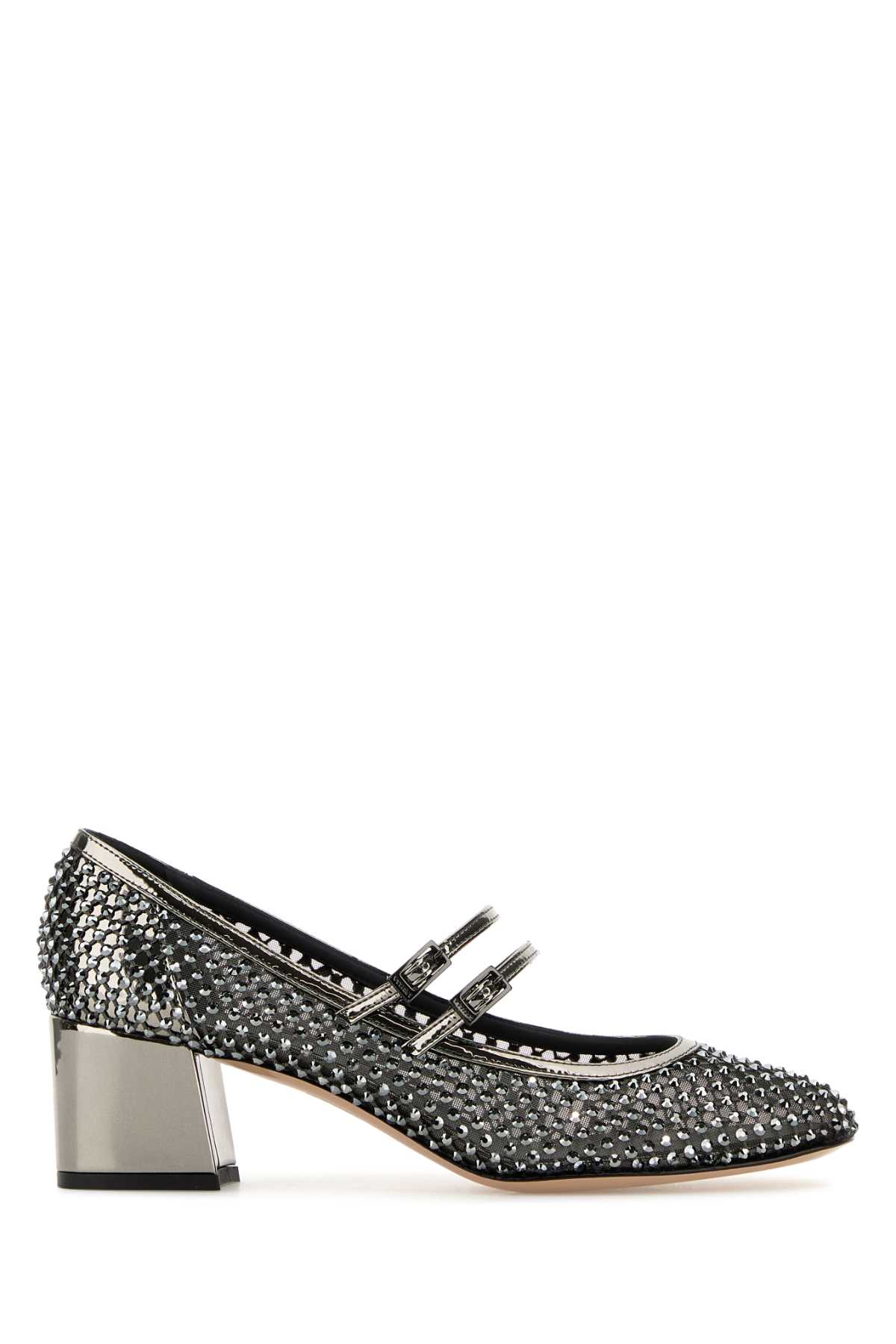 Shop Le Silla Embellished Mesh Gilda Pumps In Grigio Scuro