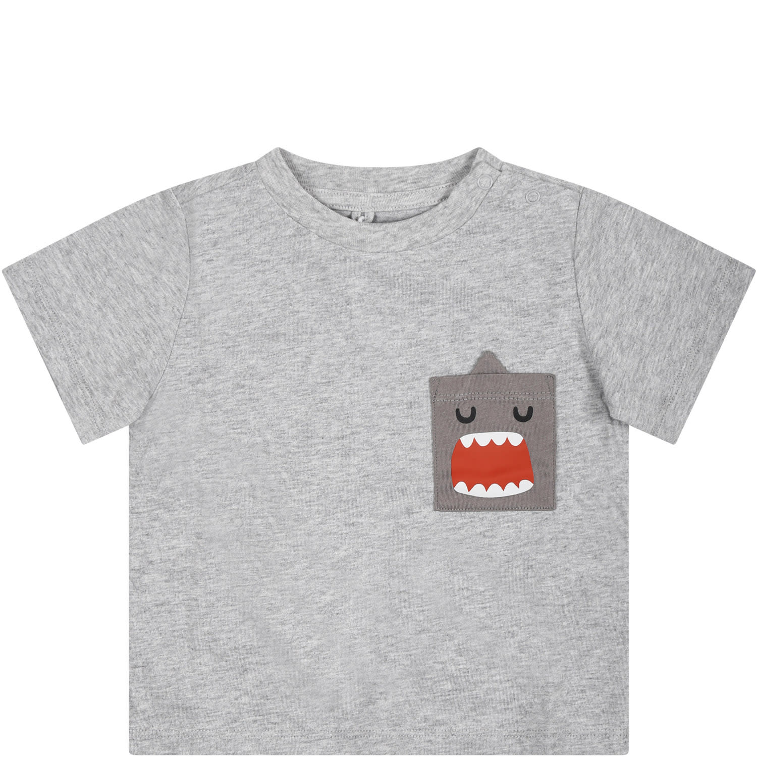 Stella Mccartney Gray T-shirt For Baby Boy With Shark Print In Grey