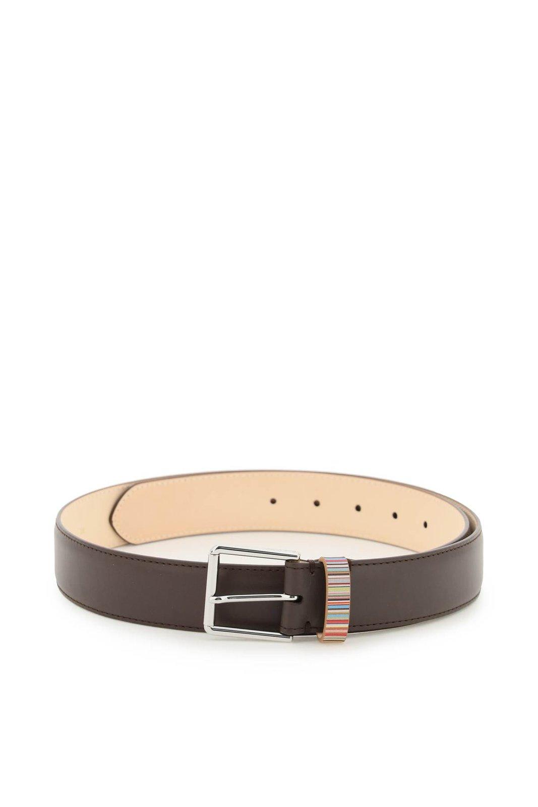 Shop Paul Smith Stripe Detailed Buckle Belt In Brown