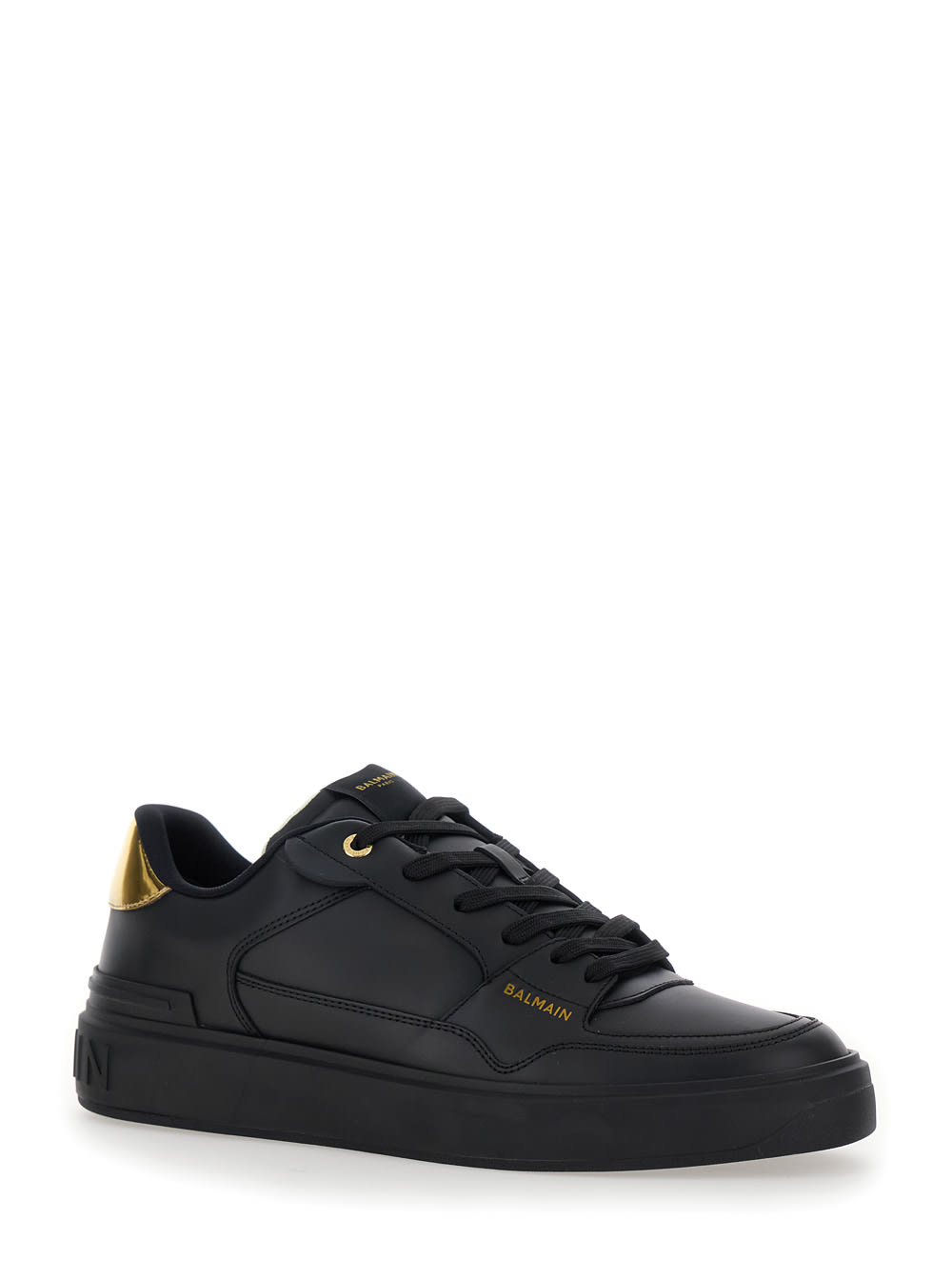 Shop Balmain B-court Flip Sneakers With Logo Lettering In Leather Man In Black