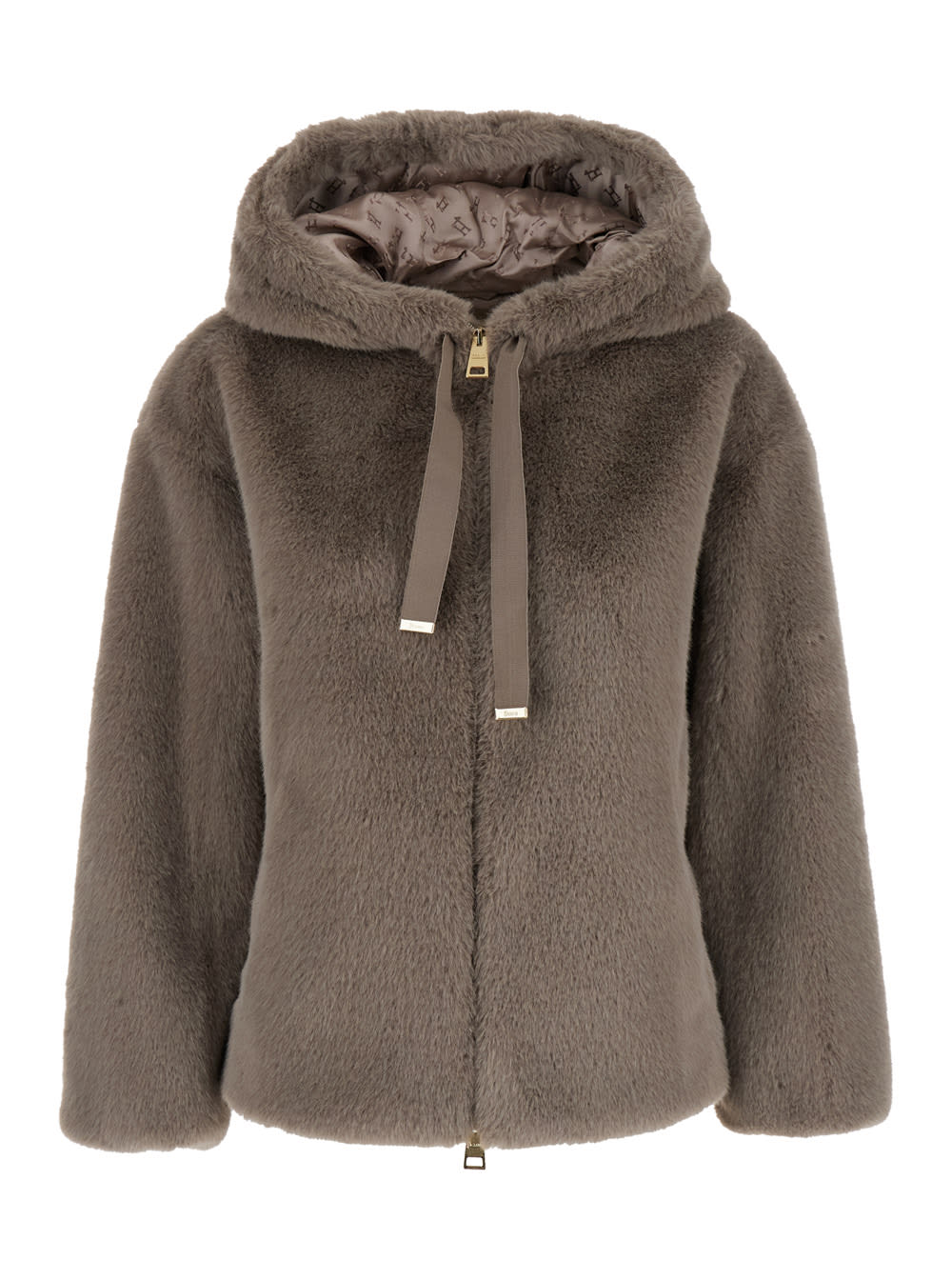 Shop Herno Grey Jacket With Drawstring Hood In Ecofur Woman