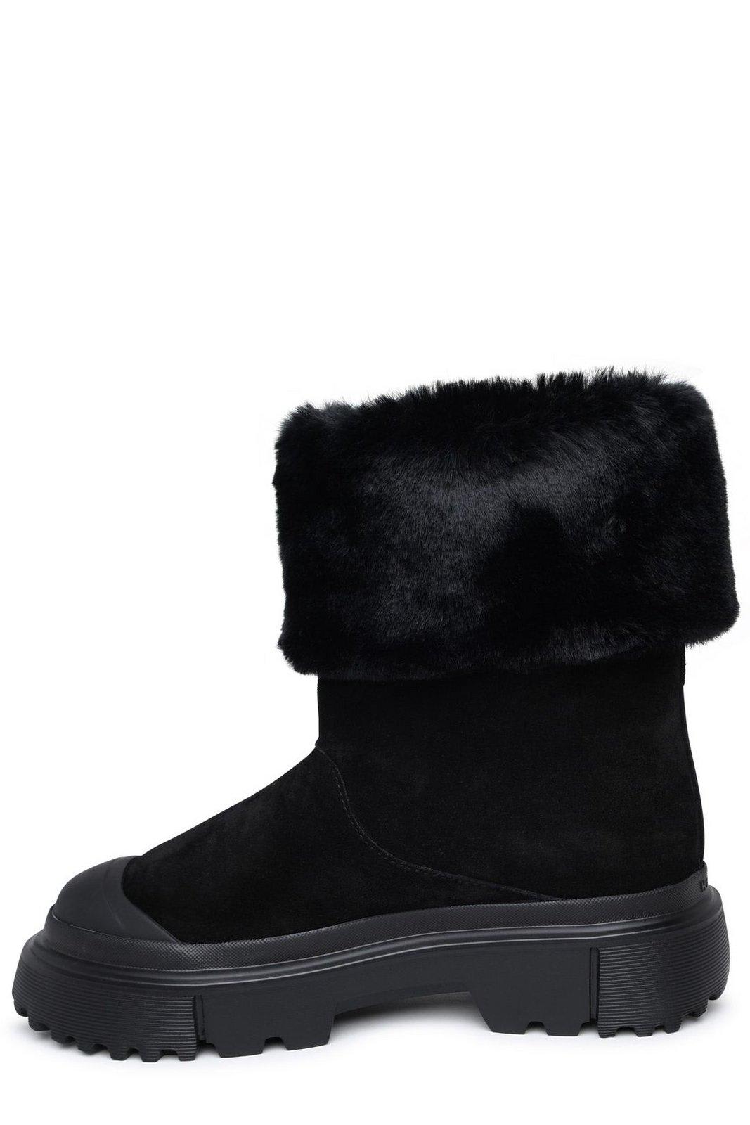 Shop Hogan Faux-fur Detailed Boots In Black