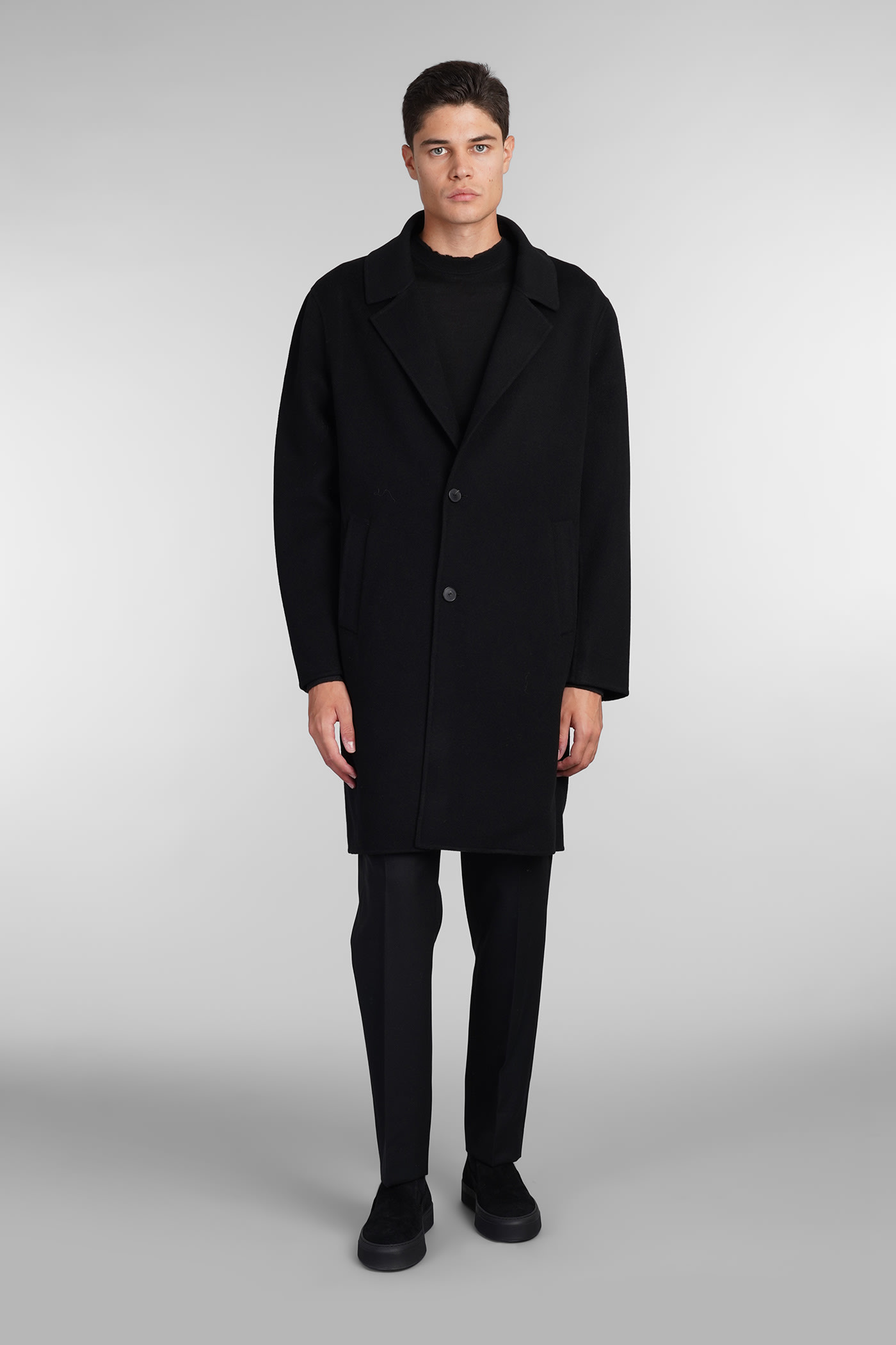 Coat Double Coat In Black Wool