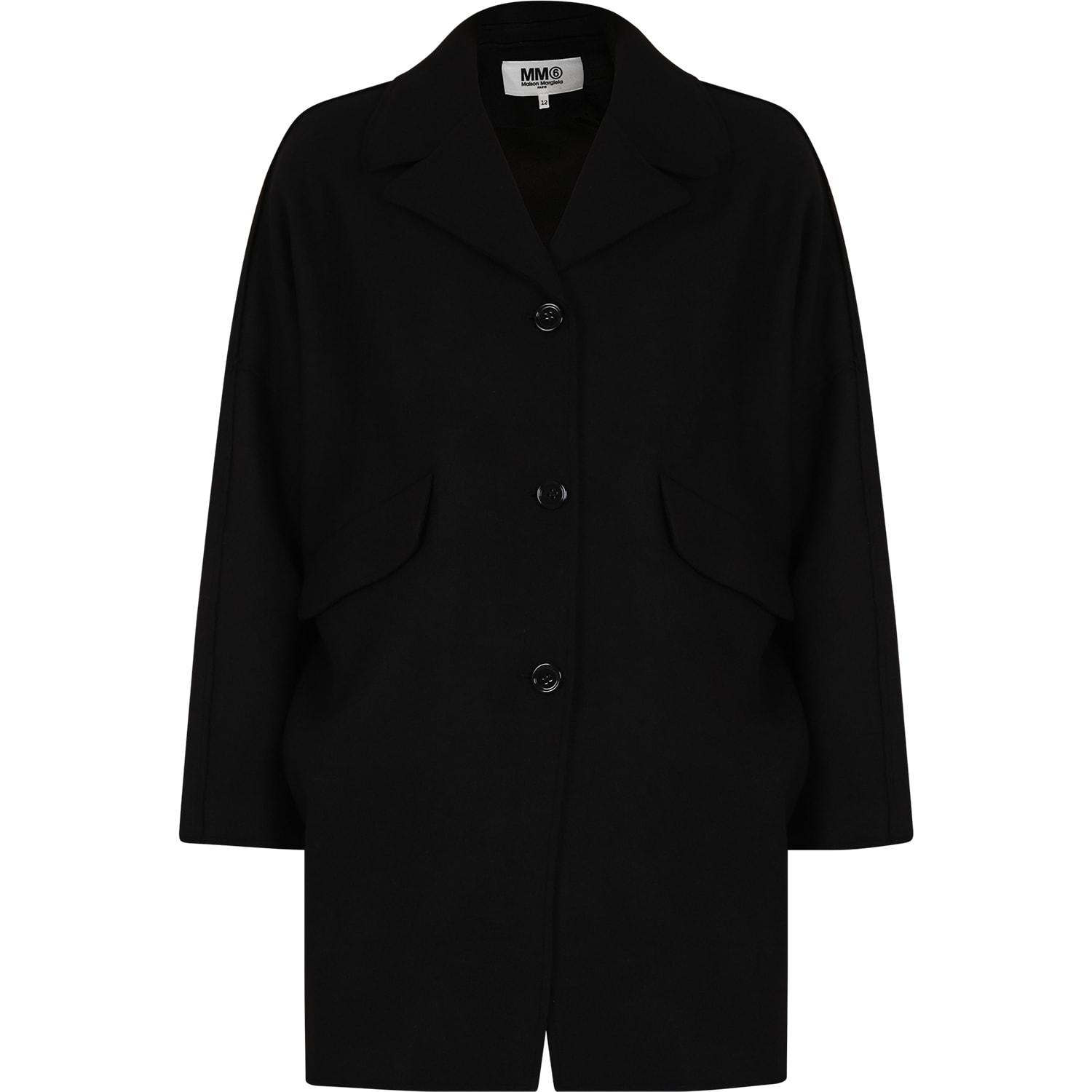 Shop Mm6 Maison Margiela Black Coat For Girl With Logo In M6900