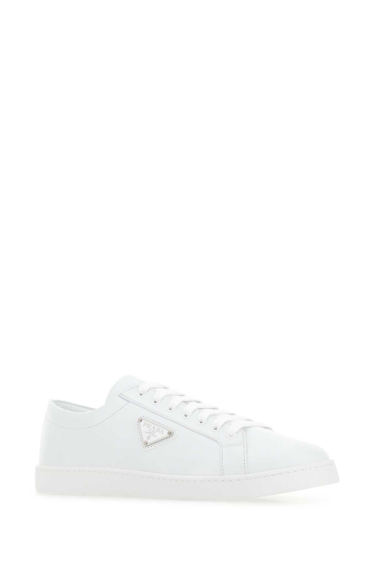 Shop Prada White Leather Sneakers In F0009