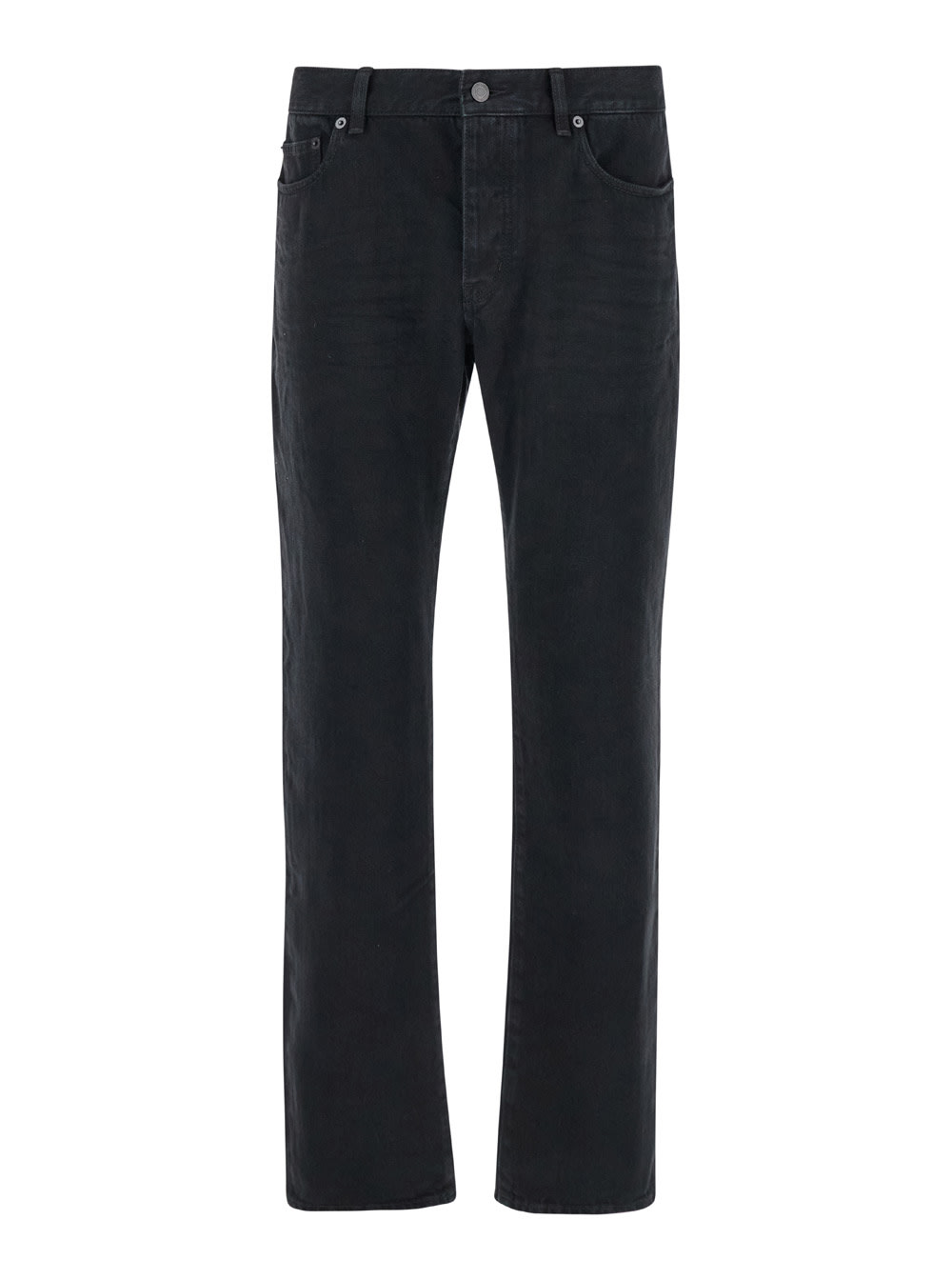 Shop Saint Laurent Black Slim Jeans With Logo Patch In Denim Man