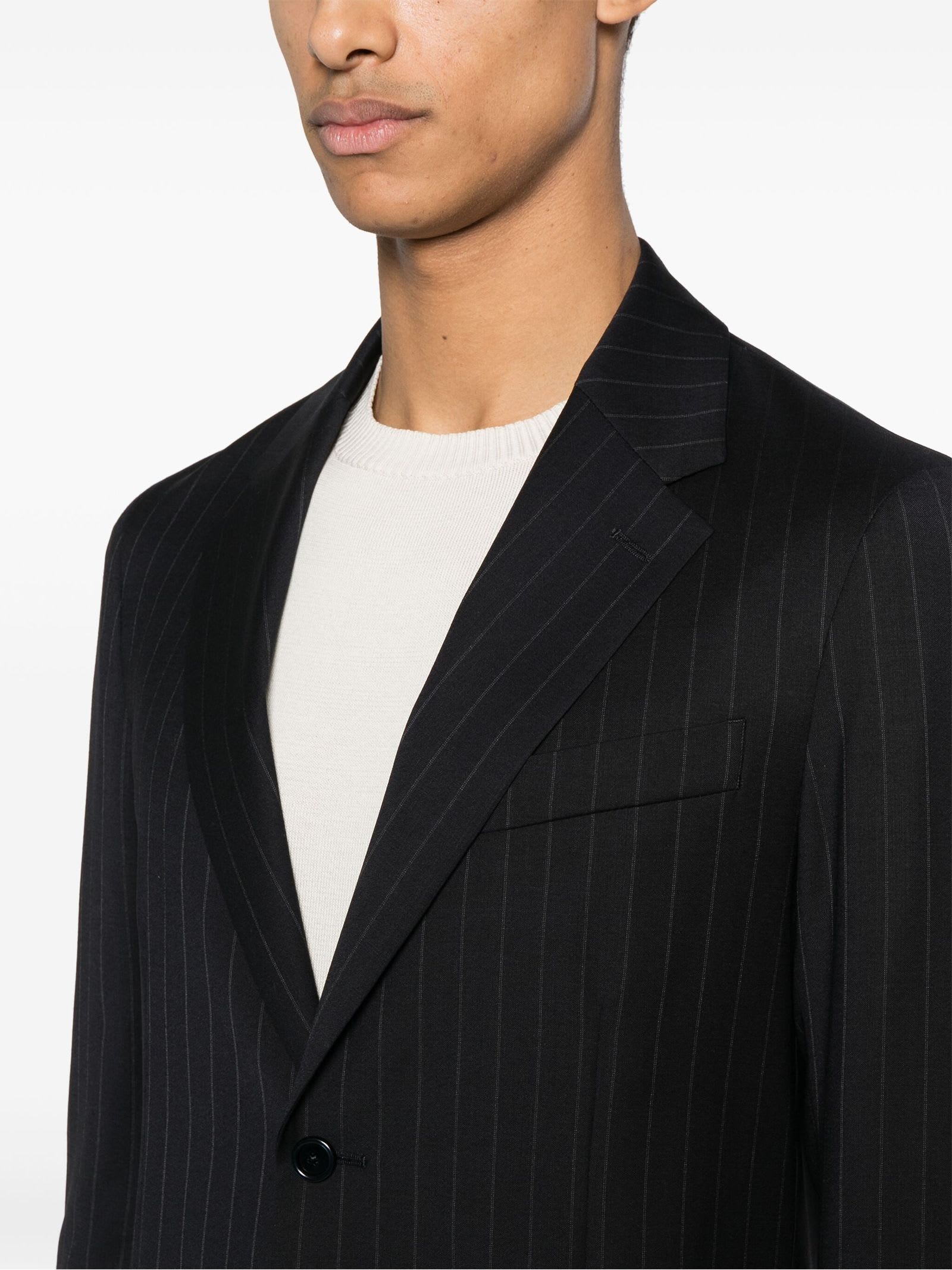 Shop Lardini Navy Blue Woolpinstripe Pattern Suit