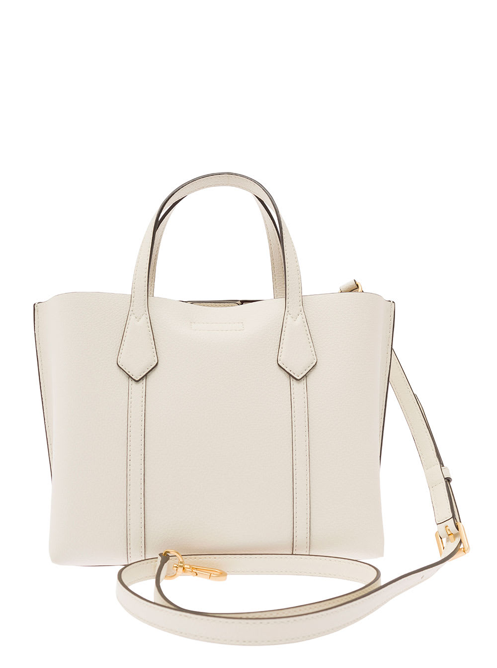 Shop Tory Burch Perry Small White Tote Bag With Removable Shoulder Strap In Grainy Leather Woman